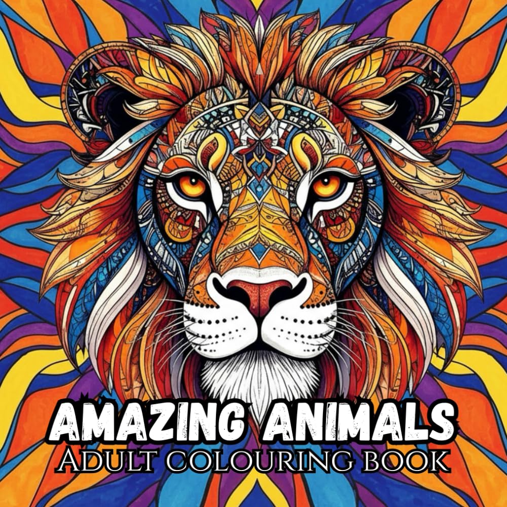 Amazing Animals Adult Coloring Book for Stress Relief: 50 unique animal-themed illustrations.