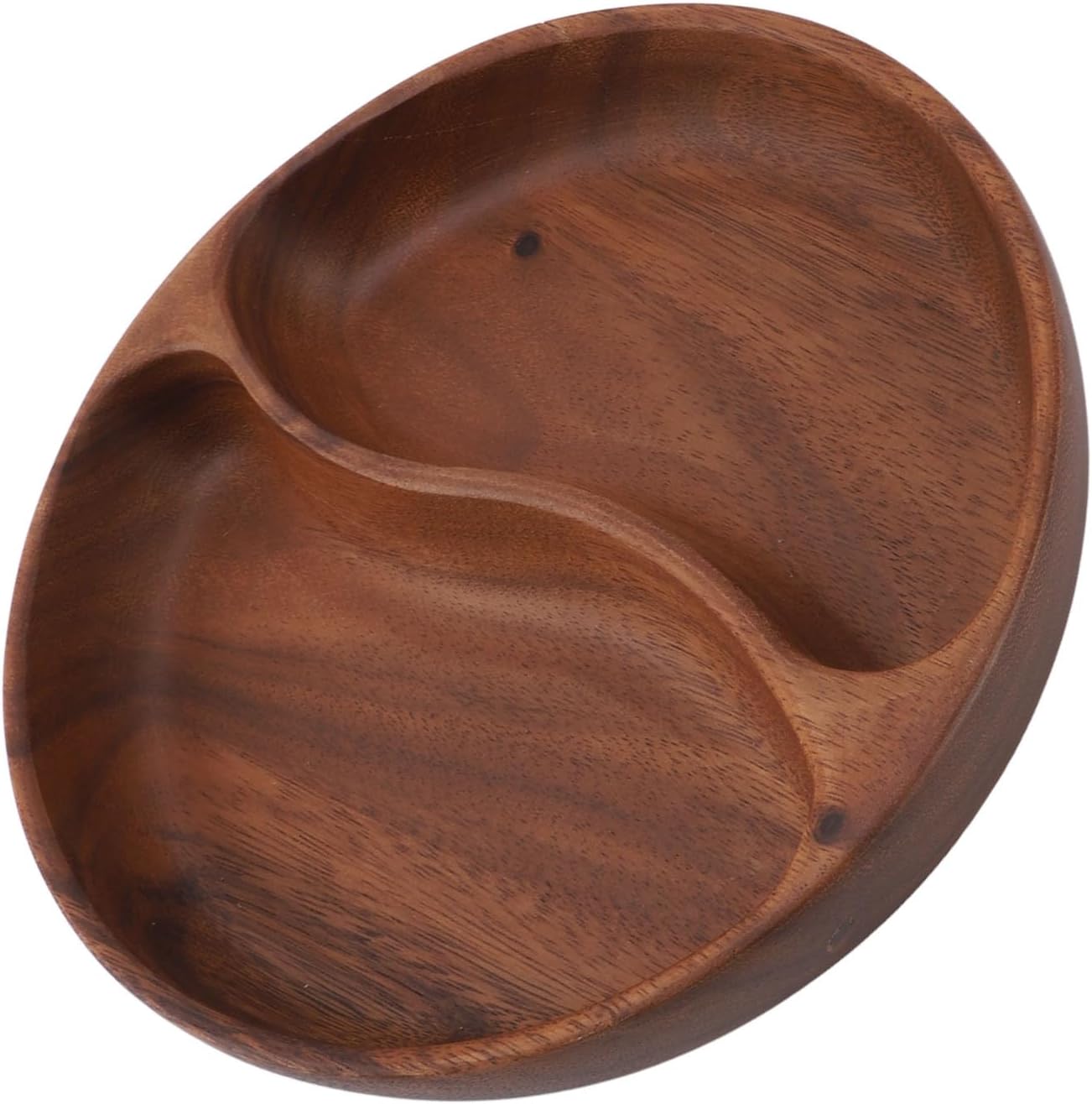 Wooden Divided Snack Bowl, Nut Serving Tray for Pistachio Cashews (Round)