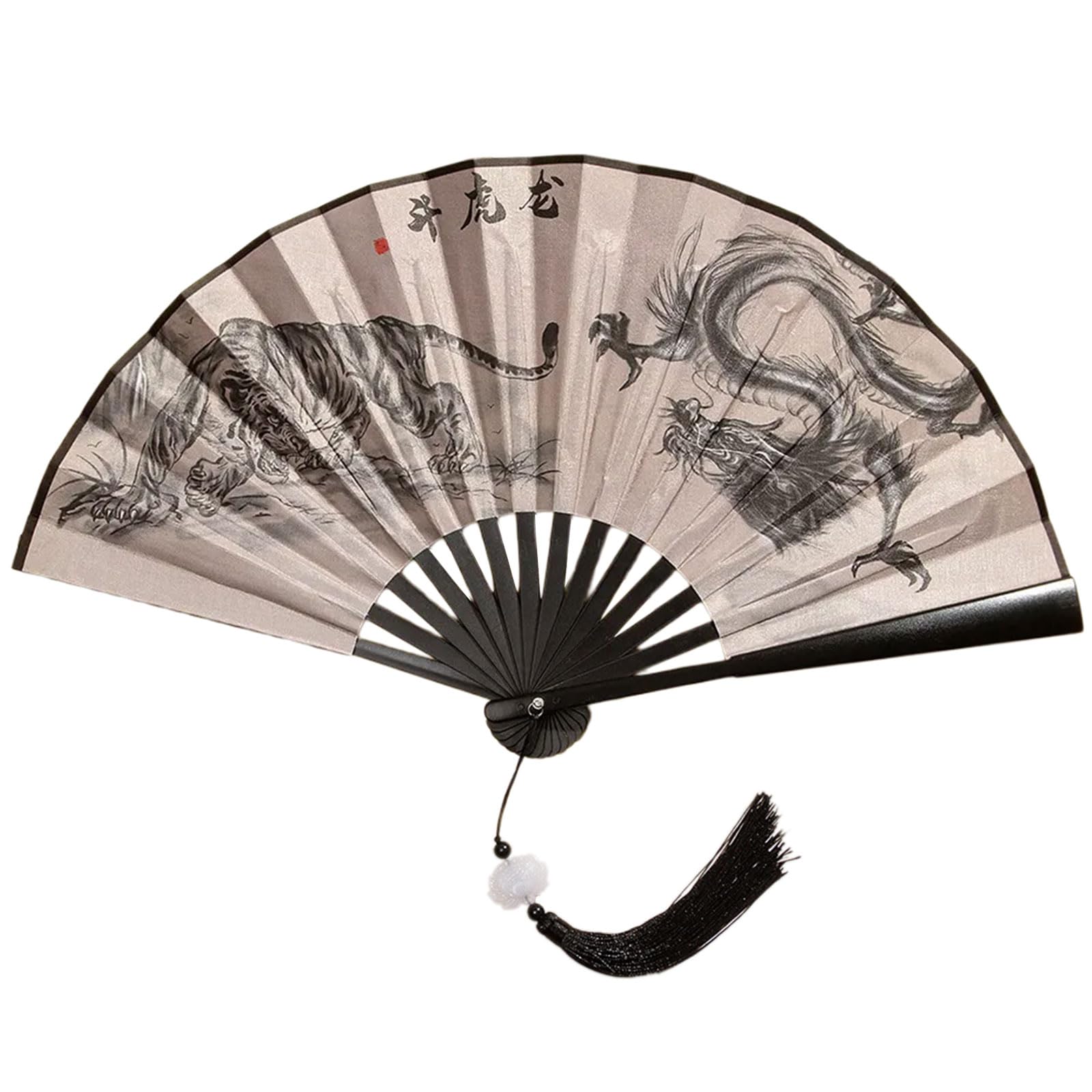 Jazuaiao Chinese Double Sided Painting Folding Fan Vintage Handhelds with Tassels Foldable Hand for Parties Photography Hand