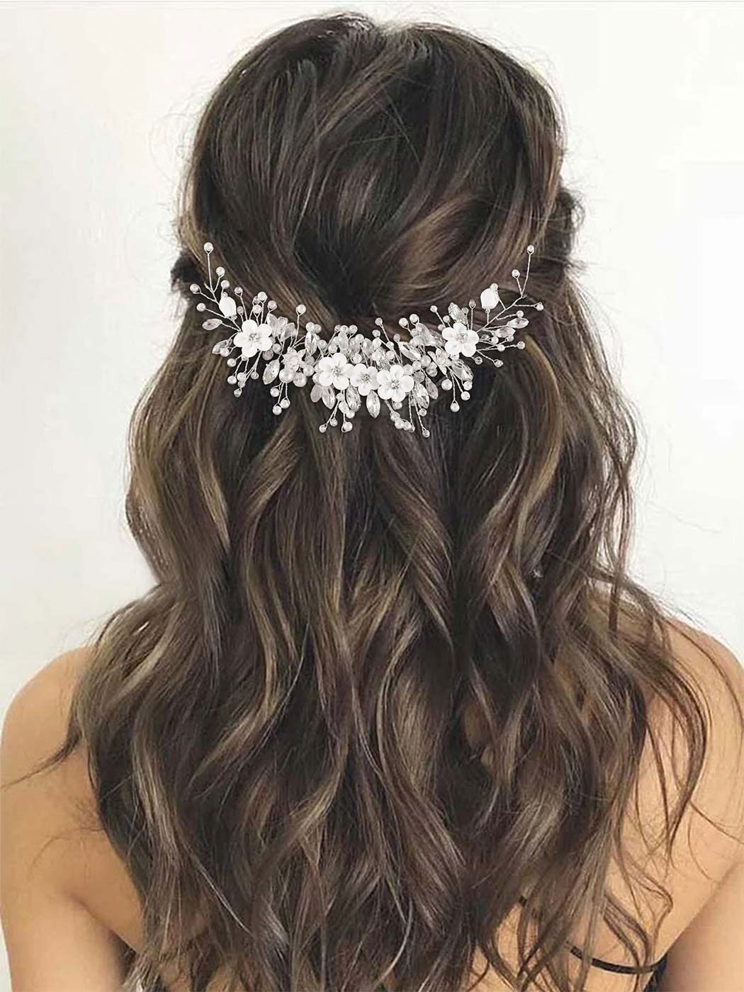 Amazon.com : GORAIS Flower Bride Wedding Hair Vine Silver  display picture 3
