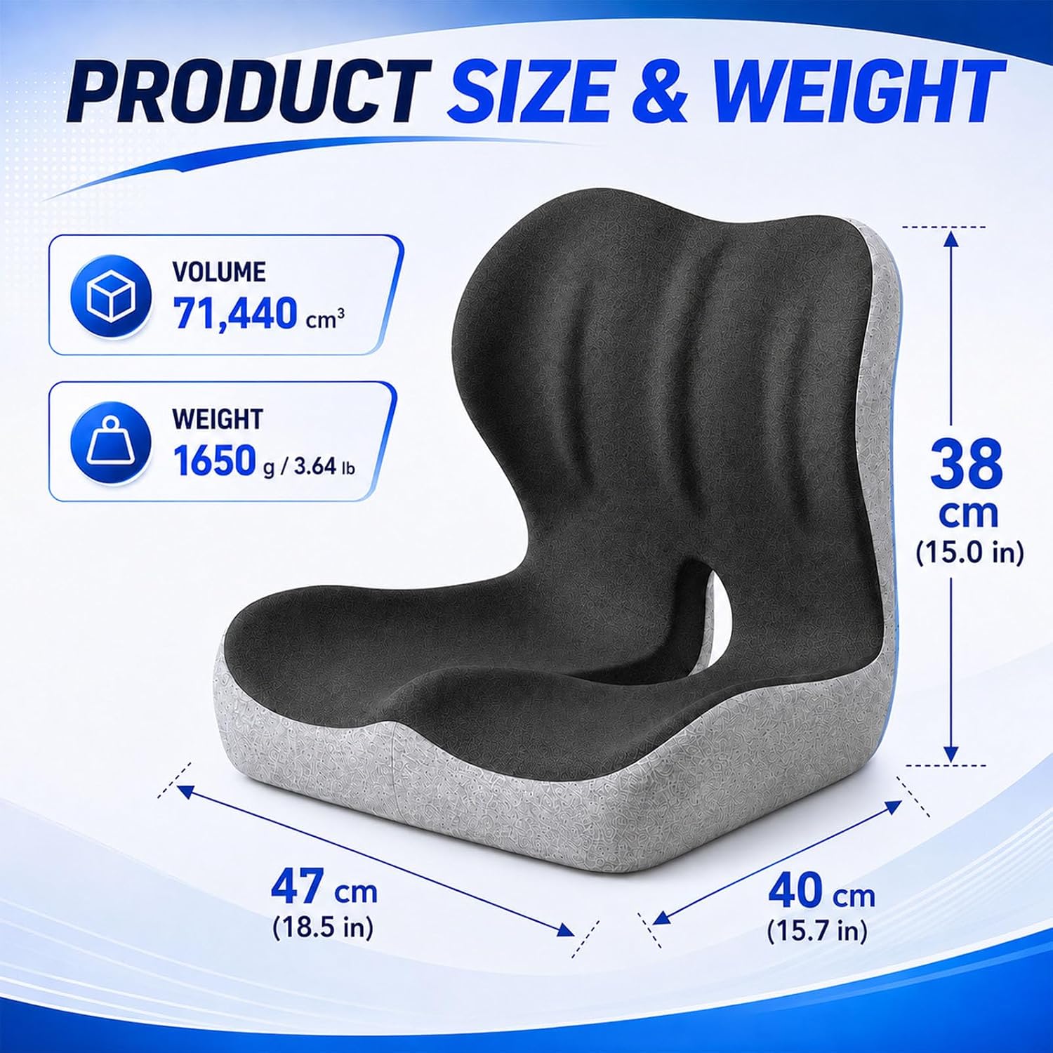 Celinva Orthopedic Seat Cushion –Lumbar Support ，XL Black&Gray