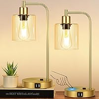 Vista 8 de Juego de 2 lámparas de mesa con control táctil, industriales, con 2 puertos USB y enchufe de CA, lámparas de mesita de noche, regulables de 3 vías