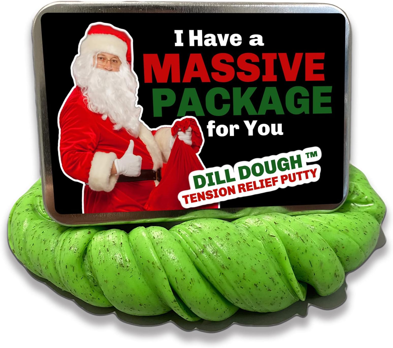 Massive Package Dill Dough Putty - Christmas Gag Gift Dill Dough Stress Putty for Women - Stress Reliever Toy for Adults - Made Scented with Real Dill - Steel Tin, Green Glows in Dark