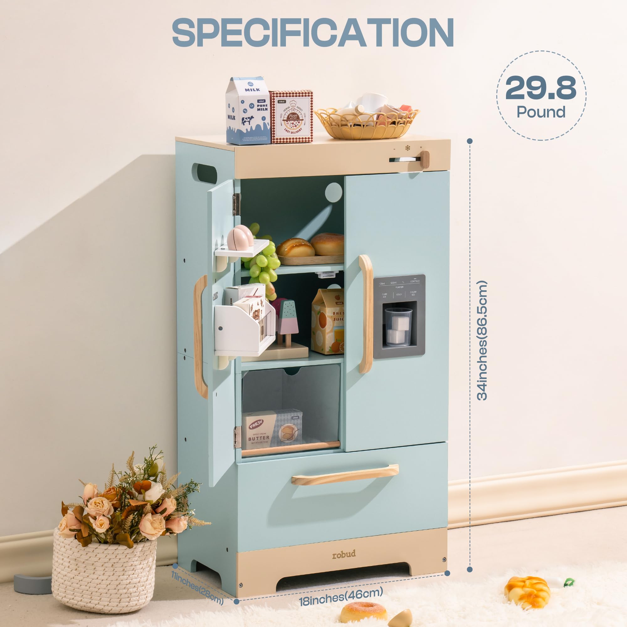 Image secondaire de Réfrigérateur en Bois Interactif ROBUD avec Jouets Alimentaires