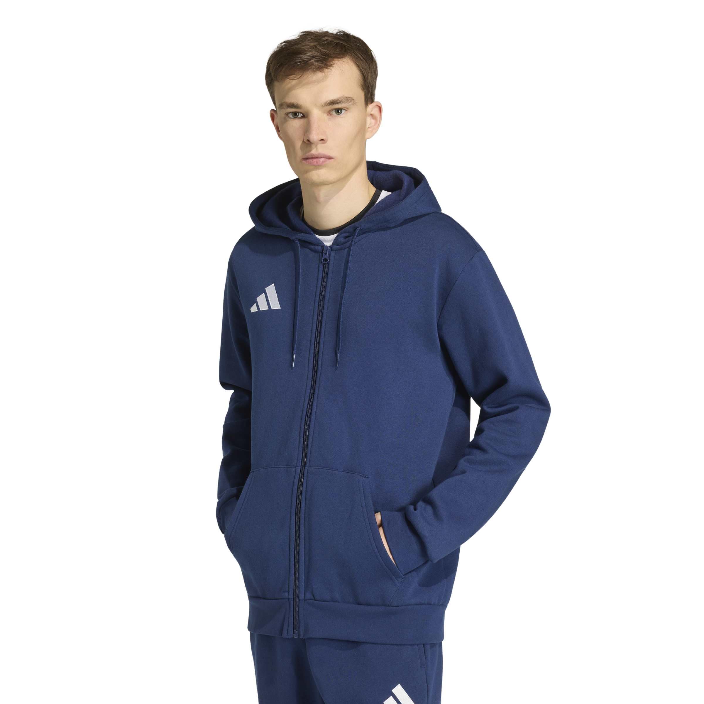 adidas Men's Entrada26 Full Zip Hoodie Sweatshirt, team navy blue 2/white, XS