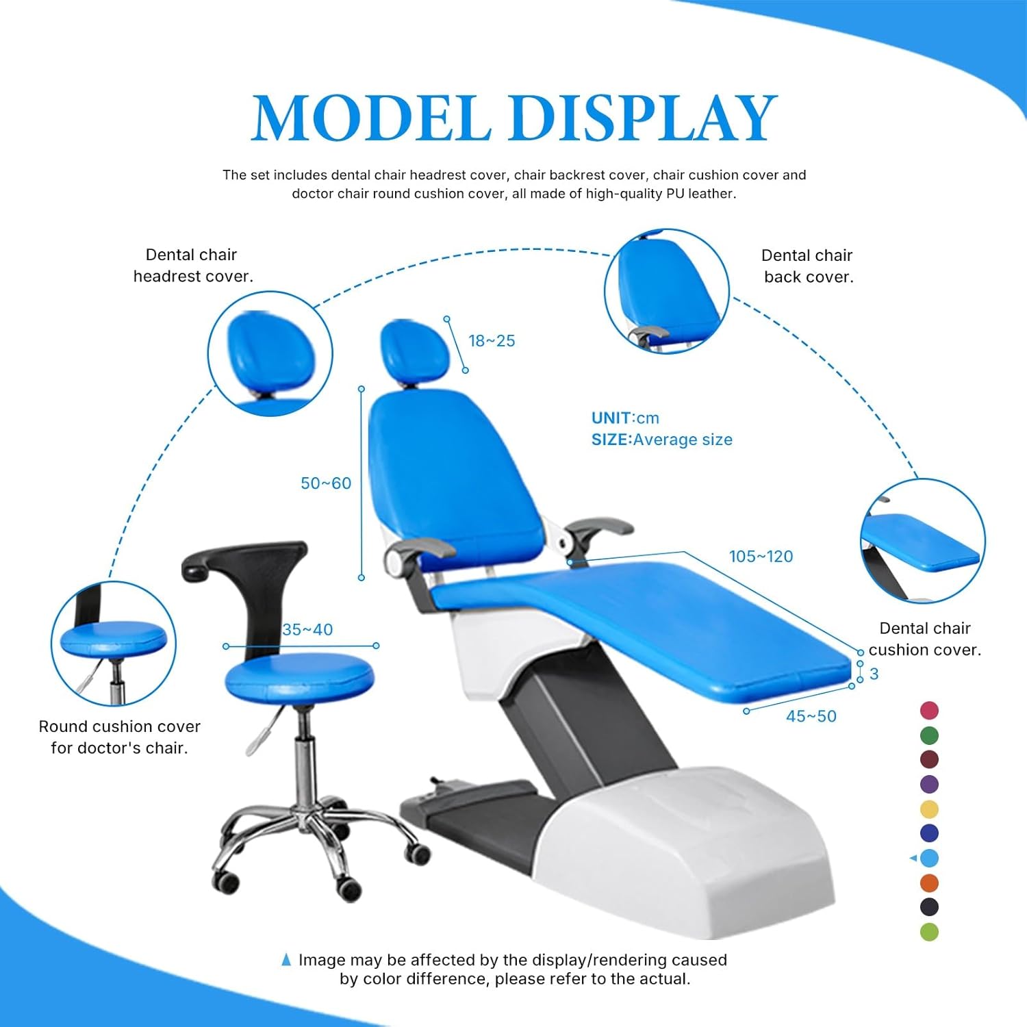 4Pcs Set Dental Chair Covers Thickened PU Leather Non Slip Elastic Waterproof Protective Full Chair Covers for Clinics(E)
