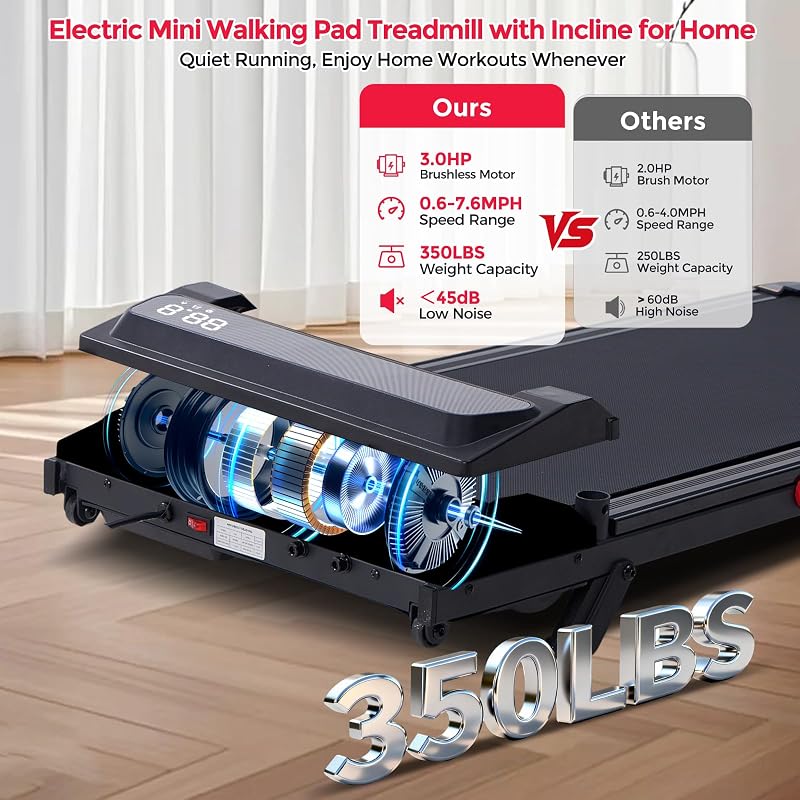 Portable Walking Pad Treadmill with Incline and Handle Bar for Home image 3