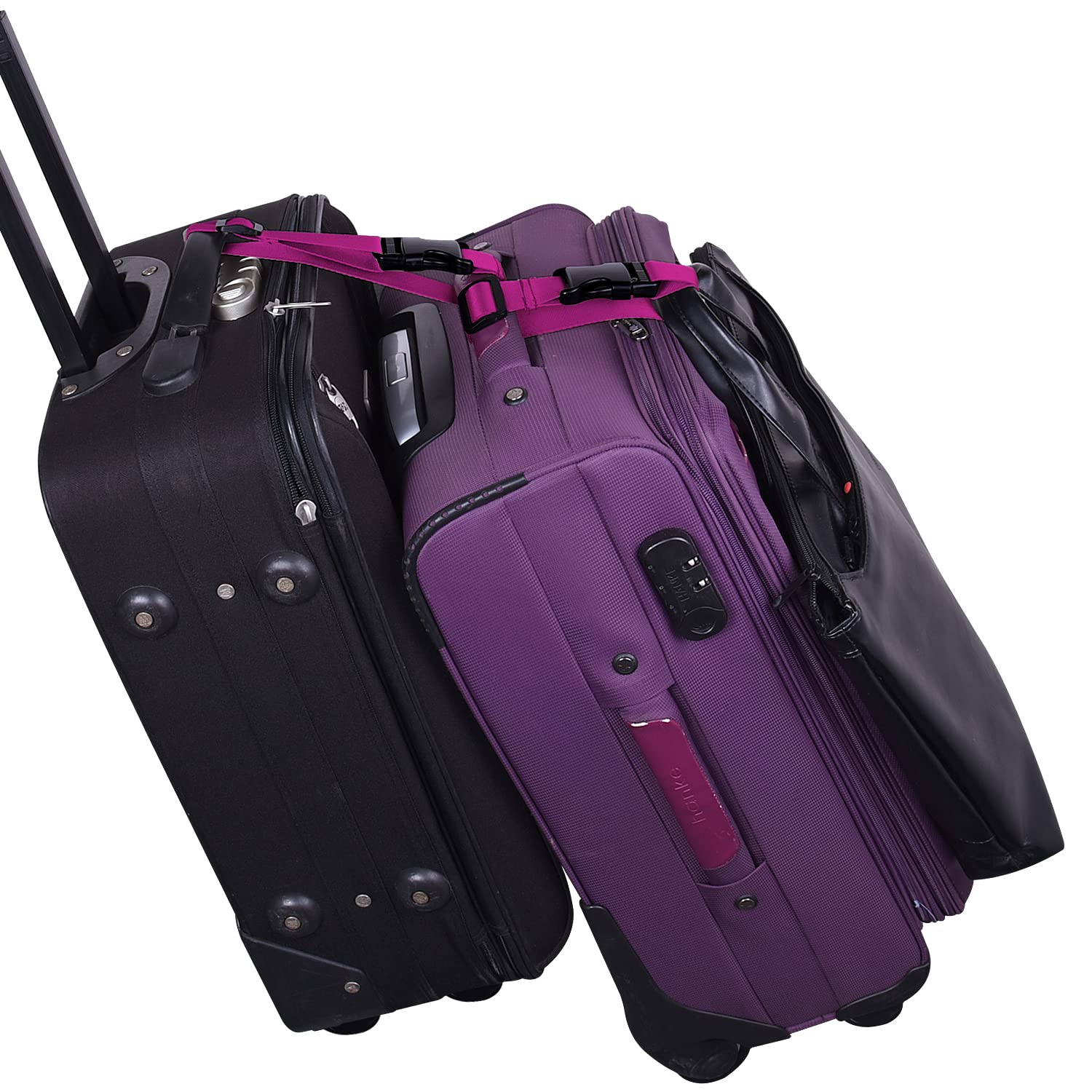 Wisdompro Add a Bag - Cinghia per bagagli, confezione da 2 pezzi, resistente, regolabile, per valigie, accessori di fissaggio per collegare i bagagli, nero, 50,8 cm