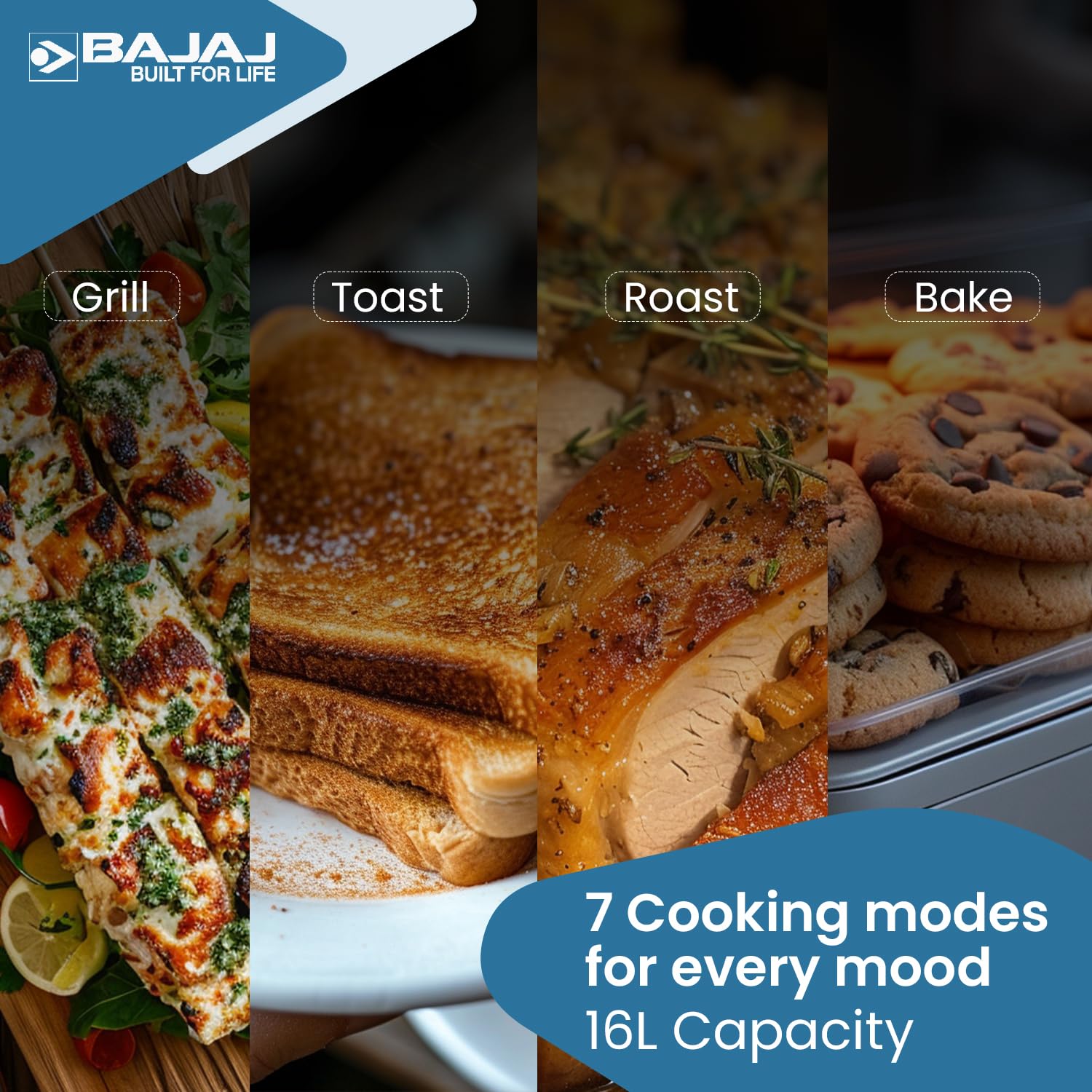 Image showing four cooking modes: Grill, Toast, Roast, Bake for the Bajaj OTG.