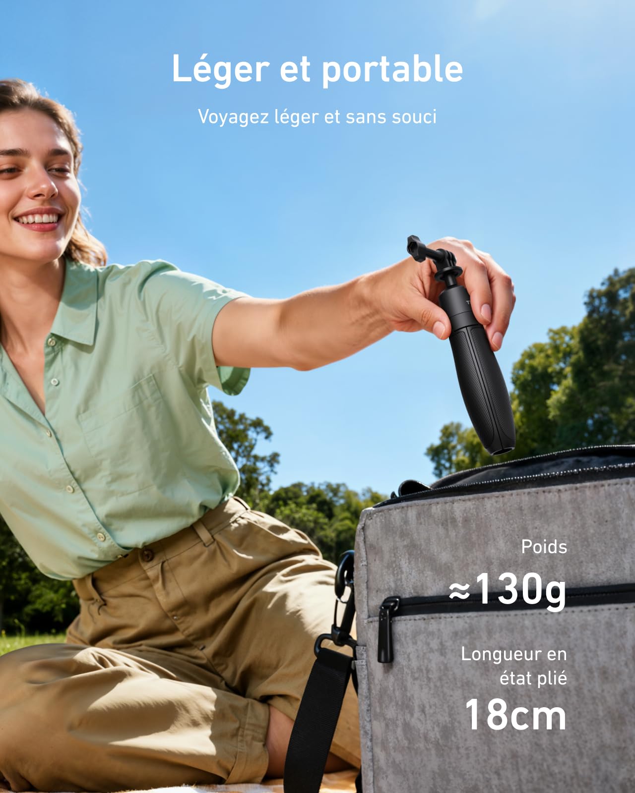 TELESIN 46CM Mini Perche Selfie Trépied pour DJI Osmo Nano Action 6/5 Pro/4, GoPro Hero 13/12, Insta360 X5 X4 Ace Pro – Monopode Réglable 360°, Poignée Extensible Vlog, Base Magnétique Stable