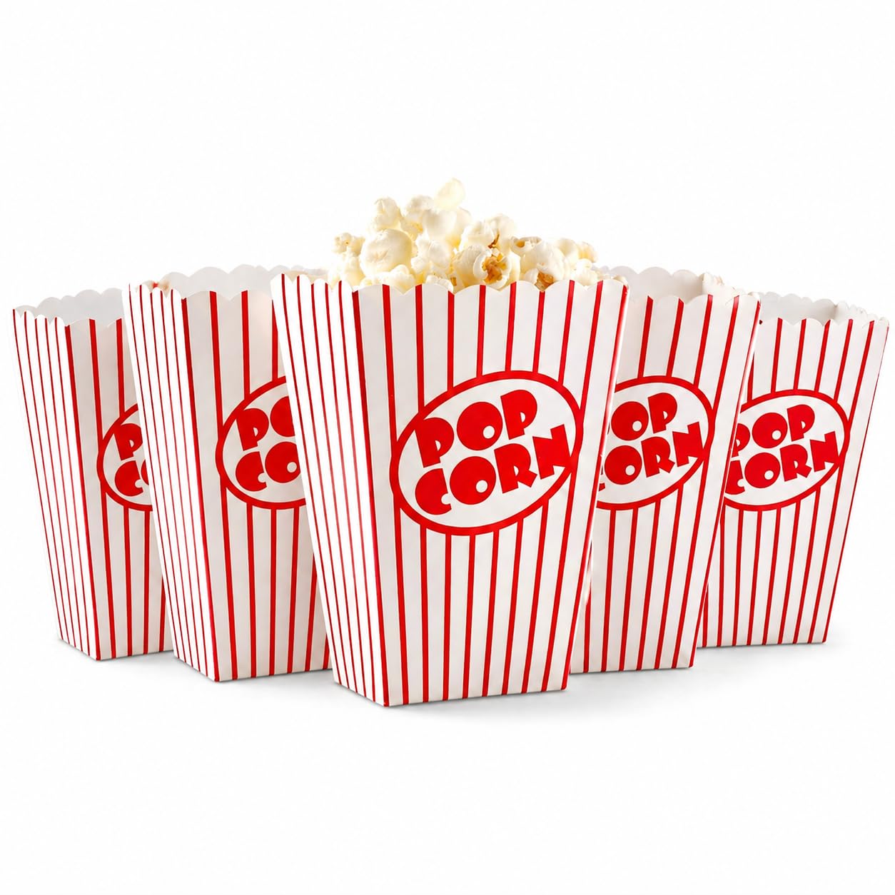 Popcorn Boxes Pack of 10 – Red & White Striped Cinema Style Popcorn Containers, Disposable Paper Snack Boxes for Movie Night, Birthday Party, Kids Party & Candy Treats