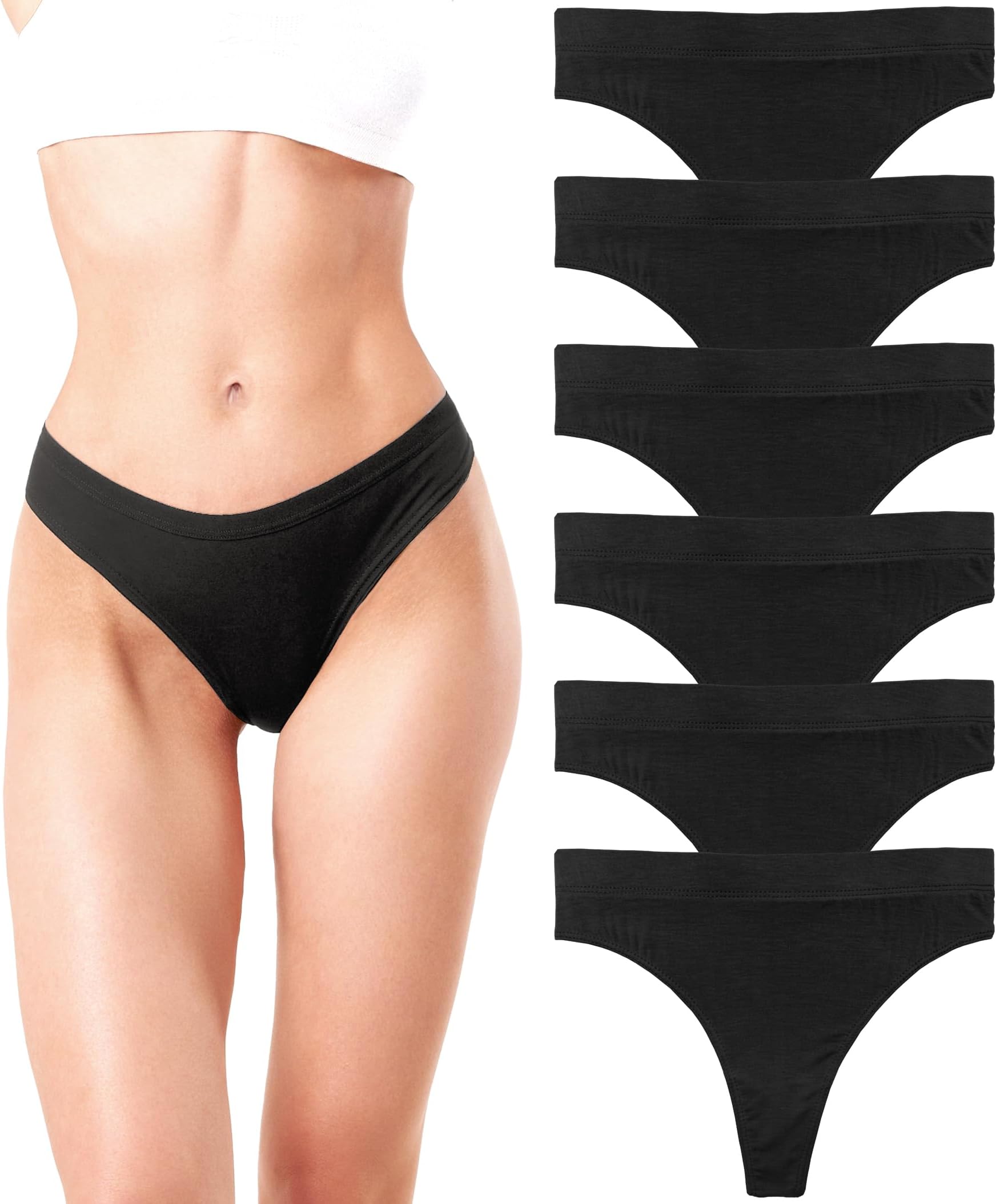 Sexy Basics Women's Sport Thong | 6 & 12 Pack | Hi Waisted Ultra Soft Seamless Any Wear Bikini Underwear