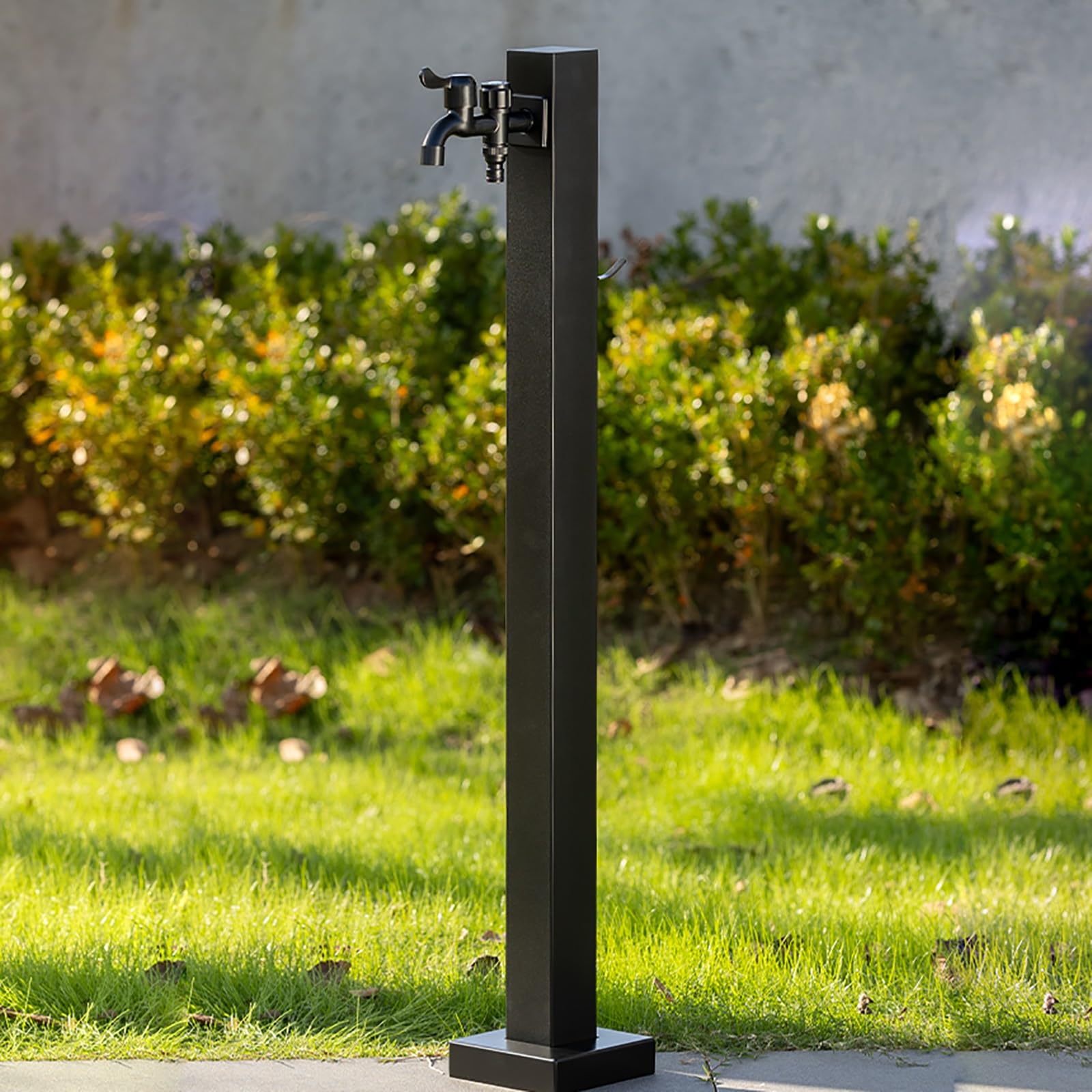 Fontana da Giardino Esterno in Acciaio Inossidabile, Con Attacco Laterale Compatibile, Antigelo Fontanella a Colonna Moderna con Rubinetto a Doppia Uscita(60 * 14 * 14cm/23 * 5 * 5in)