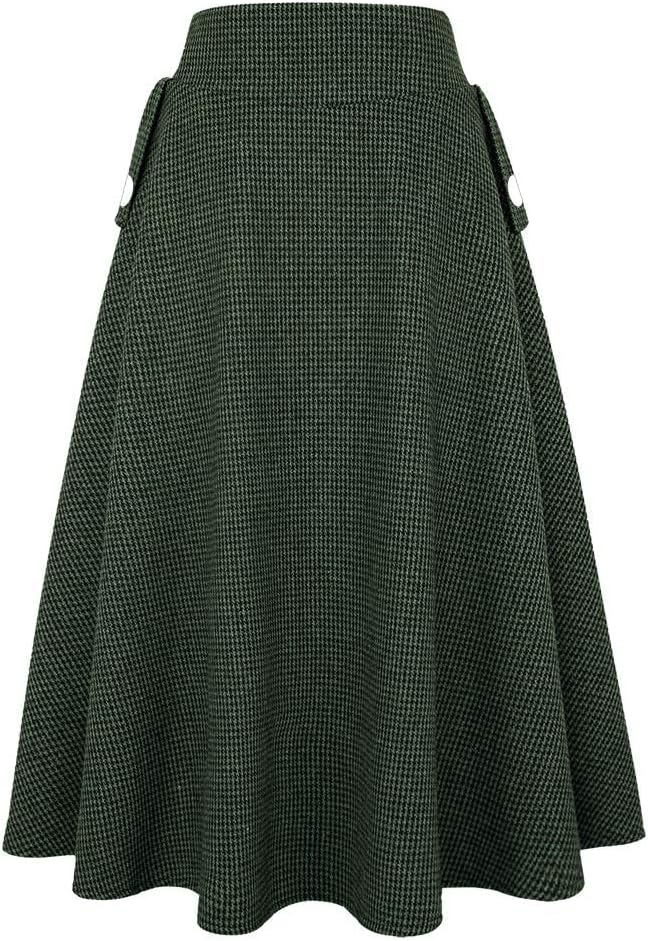 IDEALSANXUN Women’s Fall Winter High Waisted Wool Plaid A-line Long Skirt - Image 2