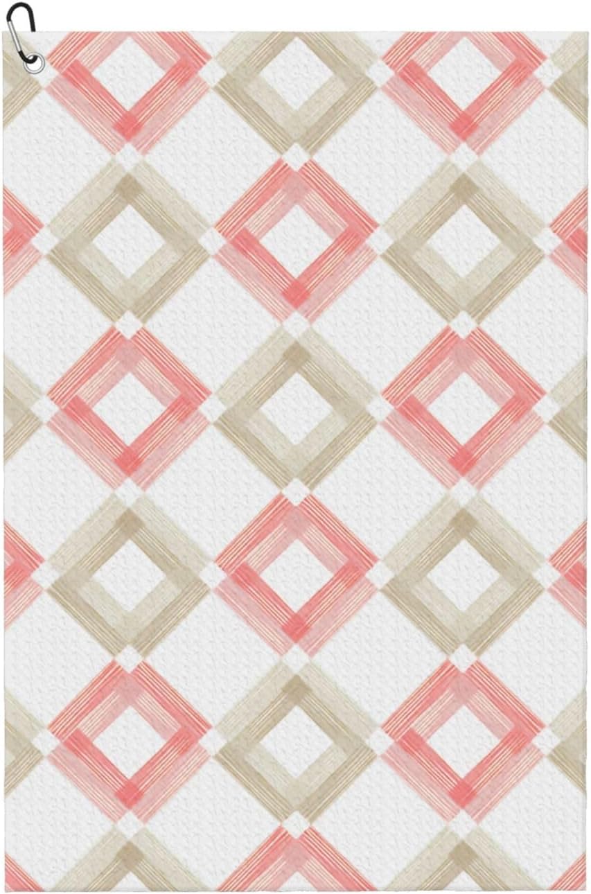 Geometric-with-Multi-Colored-Squares Microfiber Golf Towel with Carabiner Clip, 16x24 Inch Absorbent Waffle Weave Towel for Golf Bags