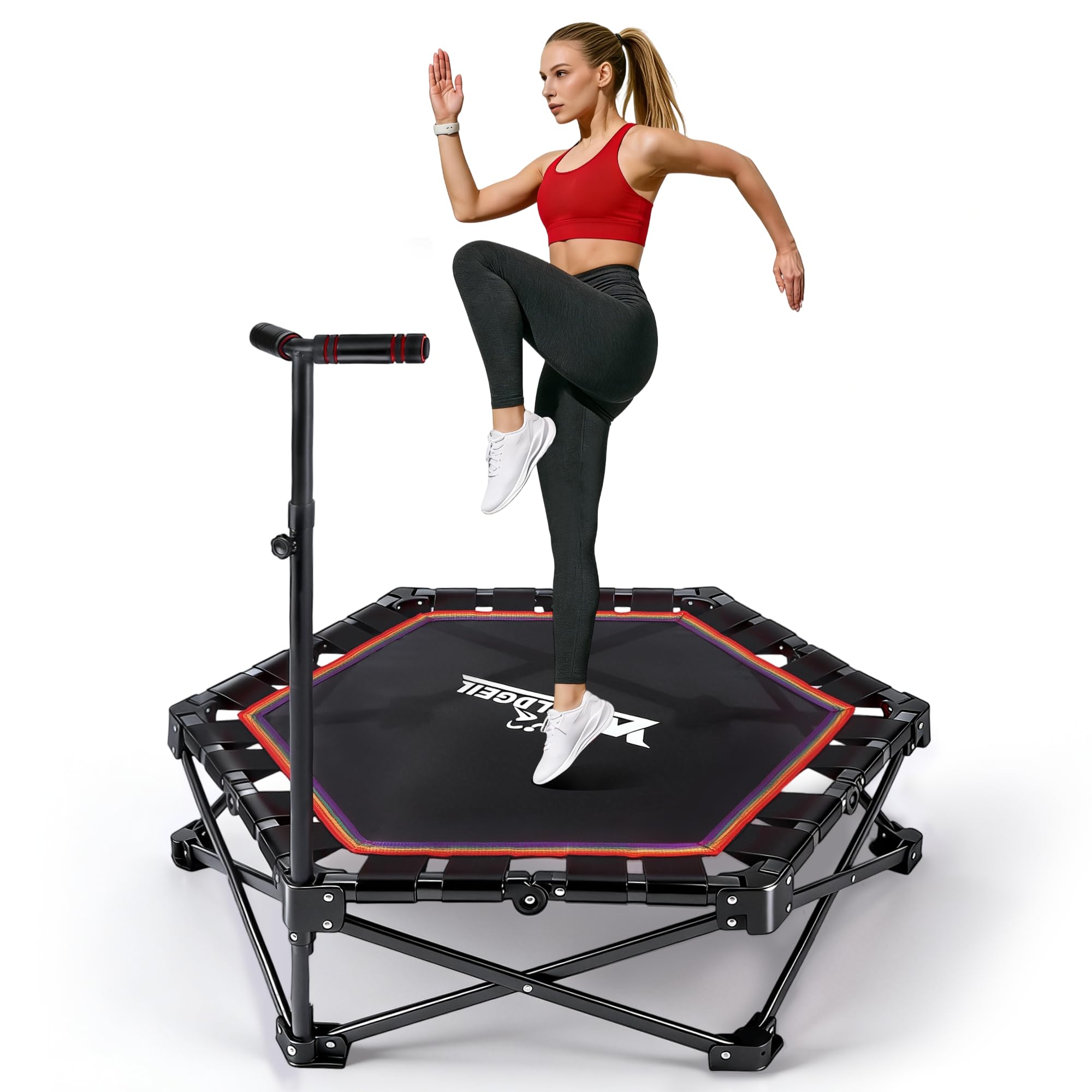 Trampolin Indoor Klappbar - Mini Trampolin mit Höhenverstellbarer Handgriff - Tragkraft 150 kg - Ø 86.5 cm - Jumping Trampolin Fitness für Erwachsene & Kinder - Sport Geräte für Zuhause