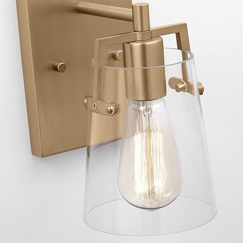 Miniatura 4 de Scott Living Crofton - Aplique de pared moderno de 1 luz en latón satinado dorado con pantalla de vidrio transparente