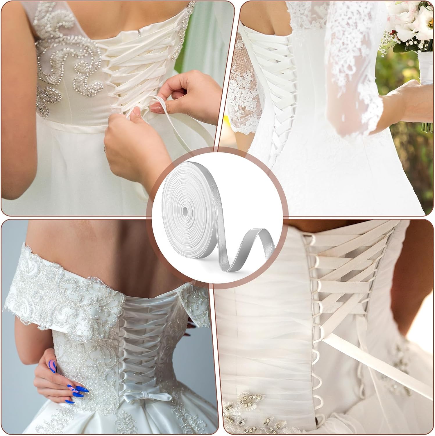 393.7 Inches Women's Tie Back for Wedding, Adjustable Gown Lace Up Dress Cord Back Corset Ribbon Corset Satin Dress Straps Sash Cord Replacement Zipper or Buttons for Wedding Bridal(White)