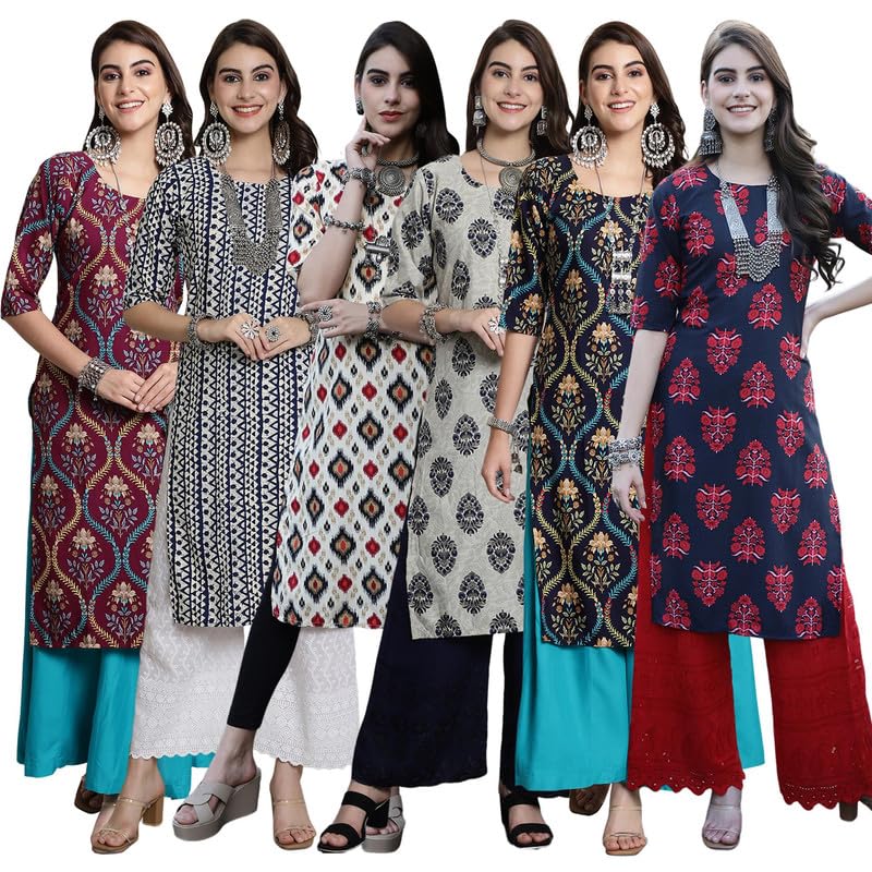 Tee Projekt Crepe Digital Printed Kurti For Women's Ll Effortless Elegance Kurti (Pack Of 6)