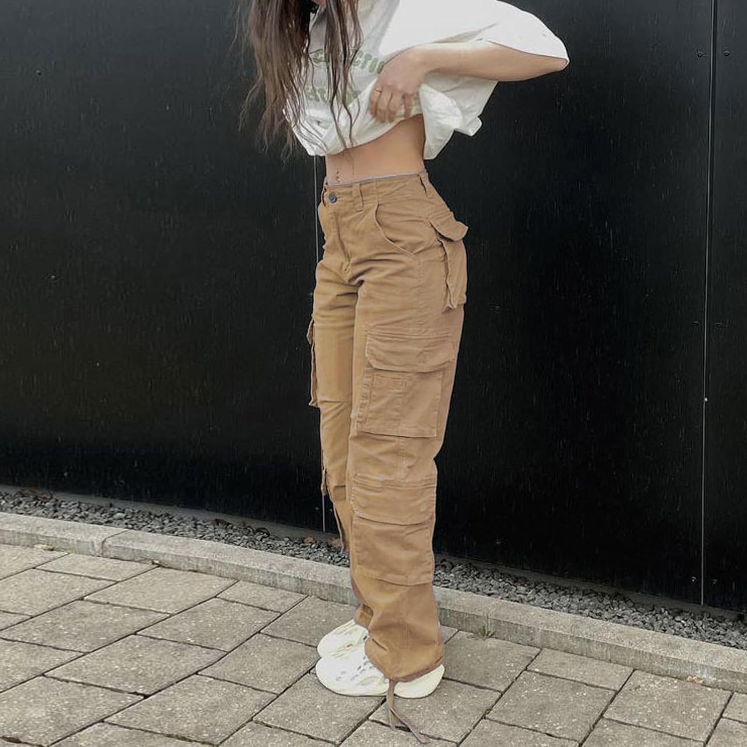 Viatabuna High Waisted Cargo Pants for Women Baggy Y2k Straight Wide Leg Pants with Pockets Streetwear - Image 4