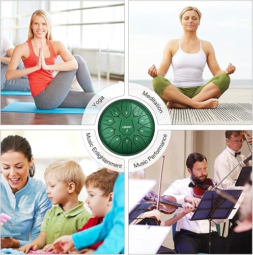 Miniatura 134 de LEKATO Tambor de lluvia para exterior, tambor de lengua de acero de 6 pulgadas, 11 notas, campanilla de lluvia de percusión para meditación, yoga