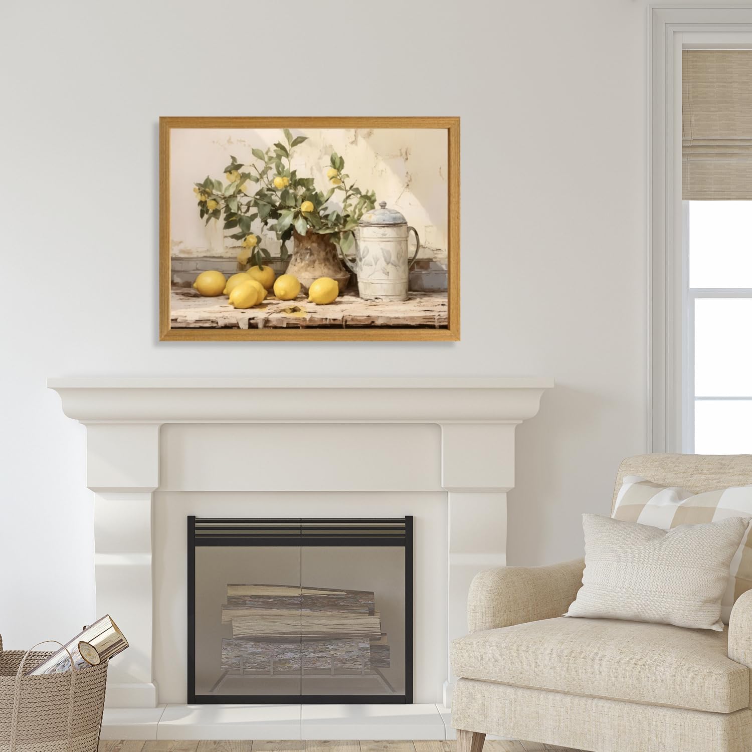 Hianan Vintage Lemon Kitchen Wall Art, Charming Lemon Still Life Wall Decor, Rustic Farmhouse Botanical Canvas Painting, Rustic Botanical Poster Print for Kitchen Living Room Wood Framed 12"x16"