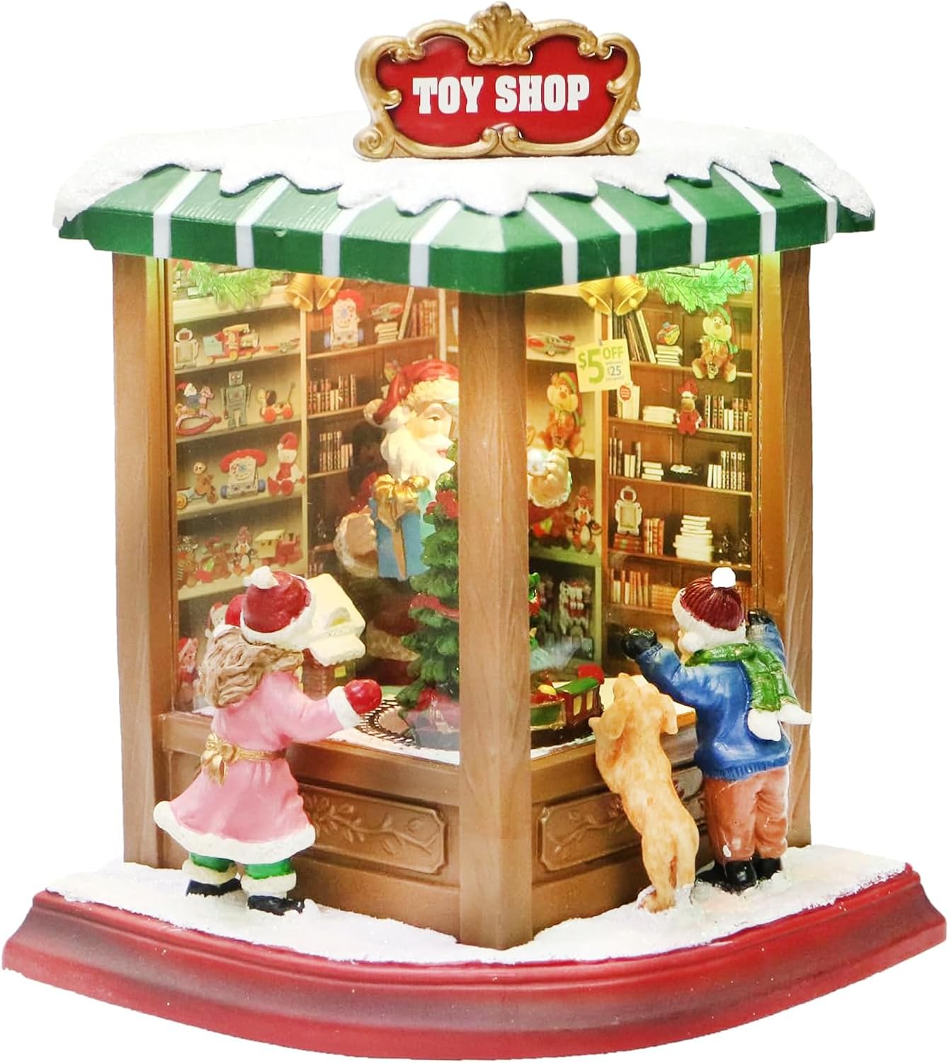 MOMENTS IN TIME Lighted Santa’s Christmas Village Shop LED Lights, Music & Animation Battery Operated 8.8” Holiday Building Christmas Decoration