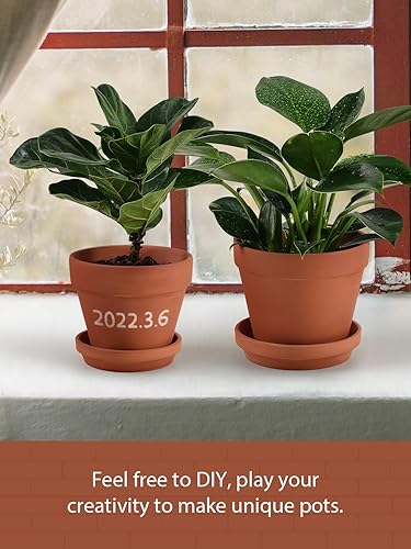 Miniatura 6 de INGOFIN Juego de macetas de terracota con platillo, macetas de arcilla de cerámica de 567 pulgadas con orificio de drenaje, macetas para suculentas
