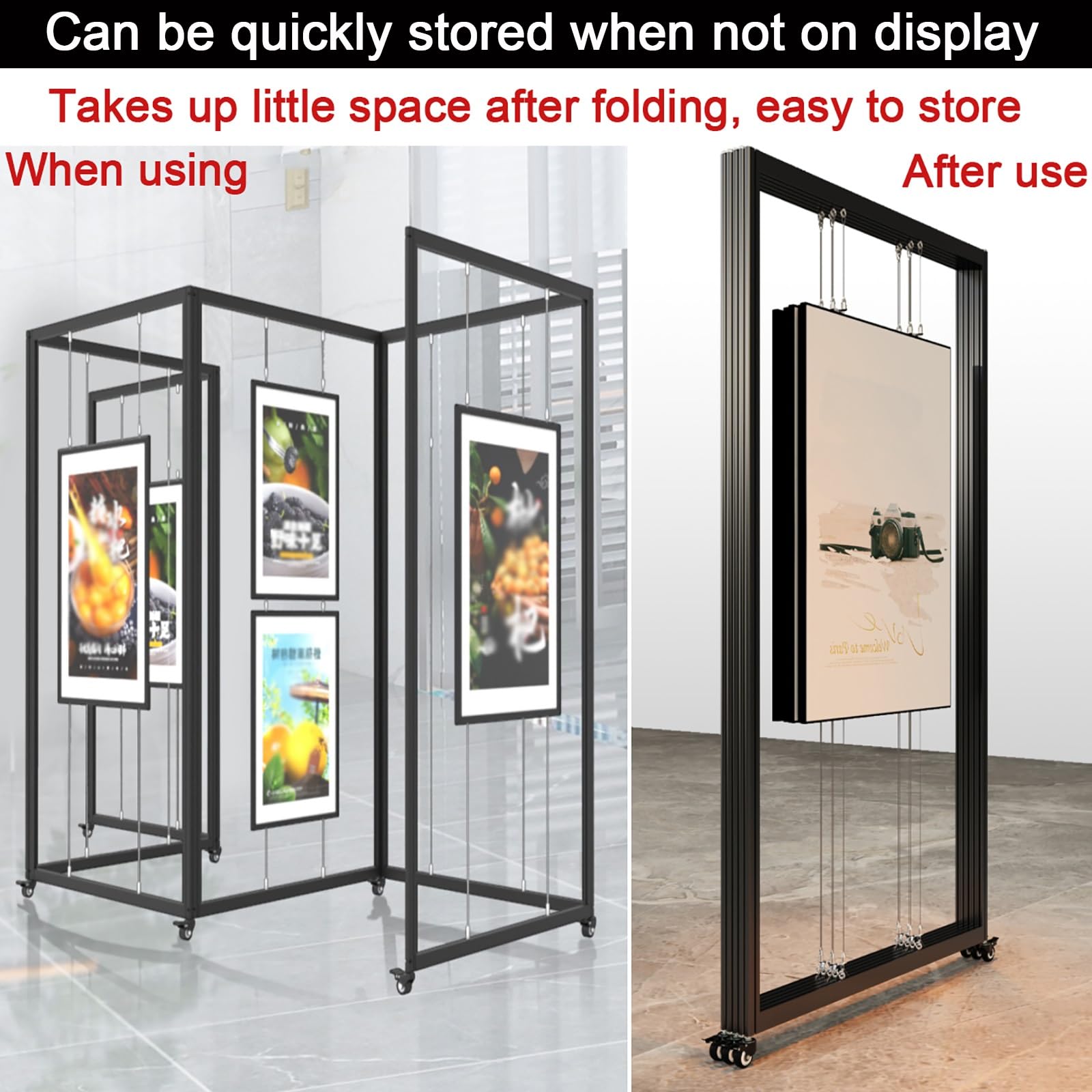 Składana i mobilna ekspozycja malarska, stojak na plakaty artystyczne, wolnostojąca metalowa półka reklamowa do fotografii, wstępnie (3 sztuki-120 x 220 cm/47,2 x 86,6 cala)
