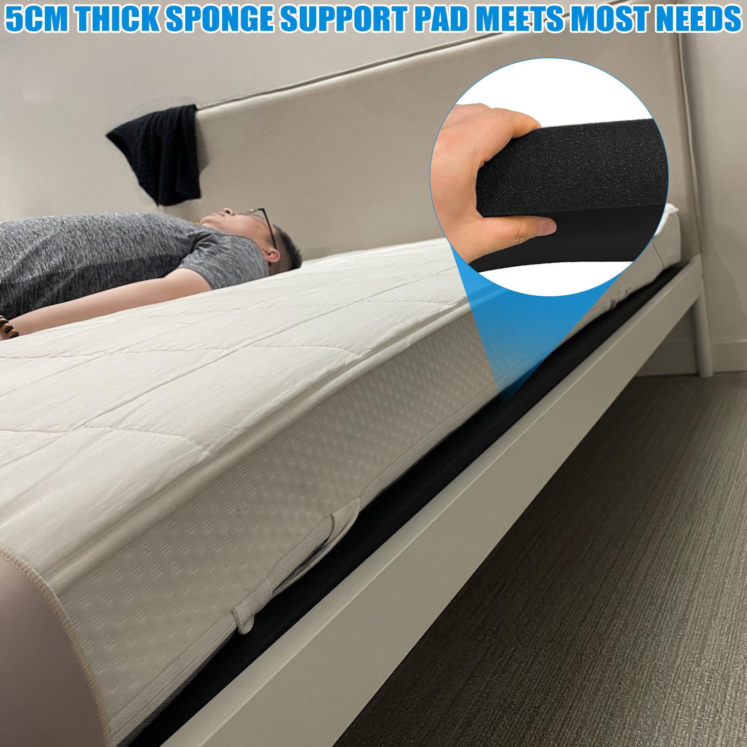 Support de matelas affaissé pour réparer les lits qui coulent - Coussin en mousse haute densité - 120 x 60 x 5 cm - Noir - Support trapézoïdal sous le matelas - Planches de support découpables