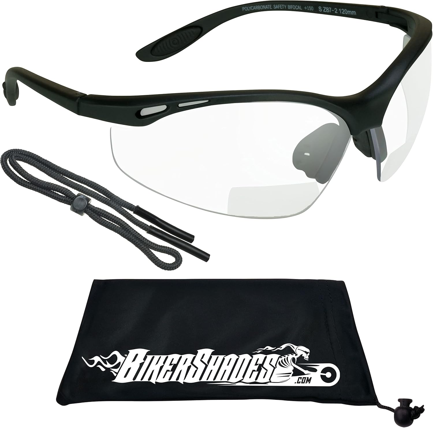 Bikershades Safety Bifocal Reading Sunglass Reader w/Strap