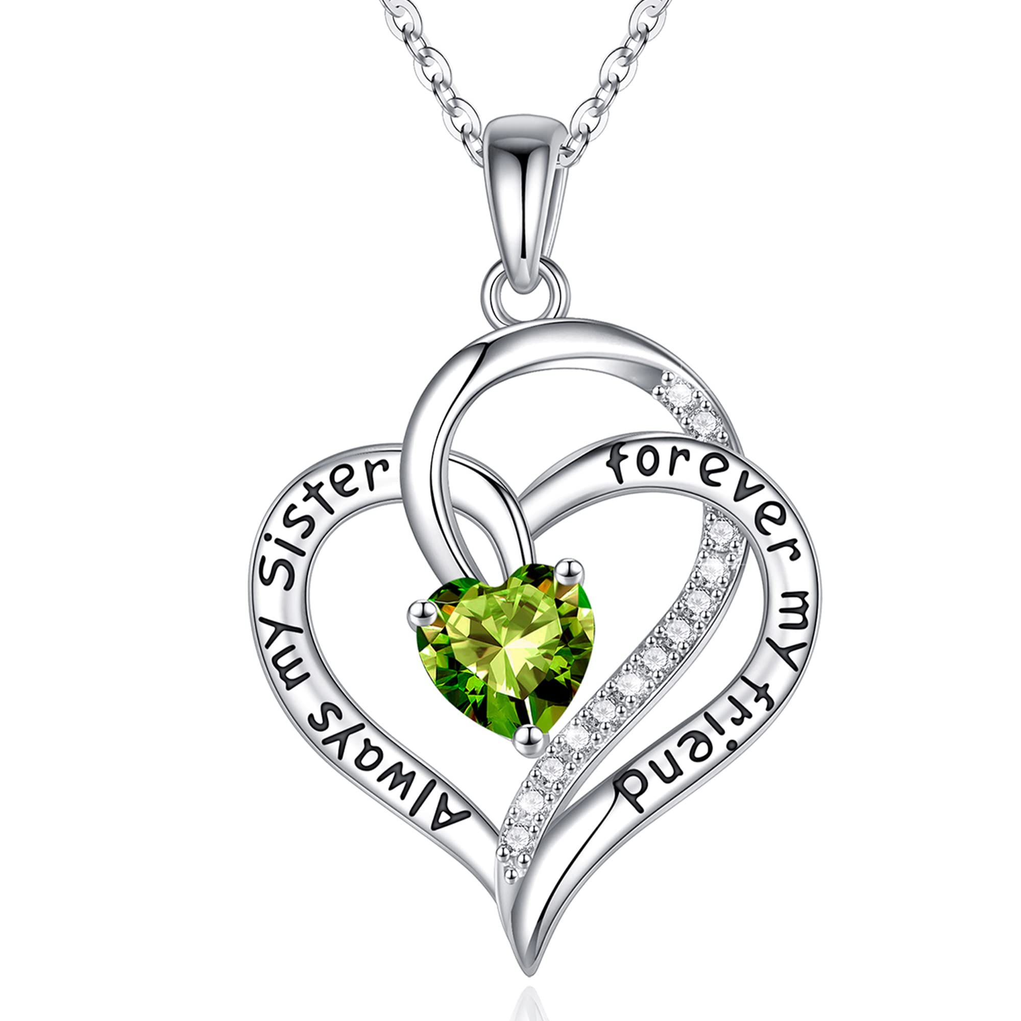 Iefil Valentines Day Gifts for Sister - 925 Sterling Silver Birthstone Necklace Sister Jewelry