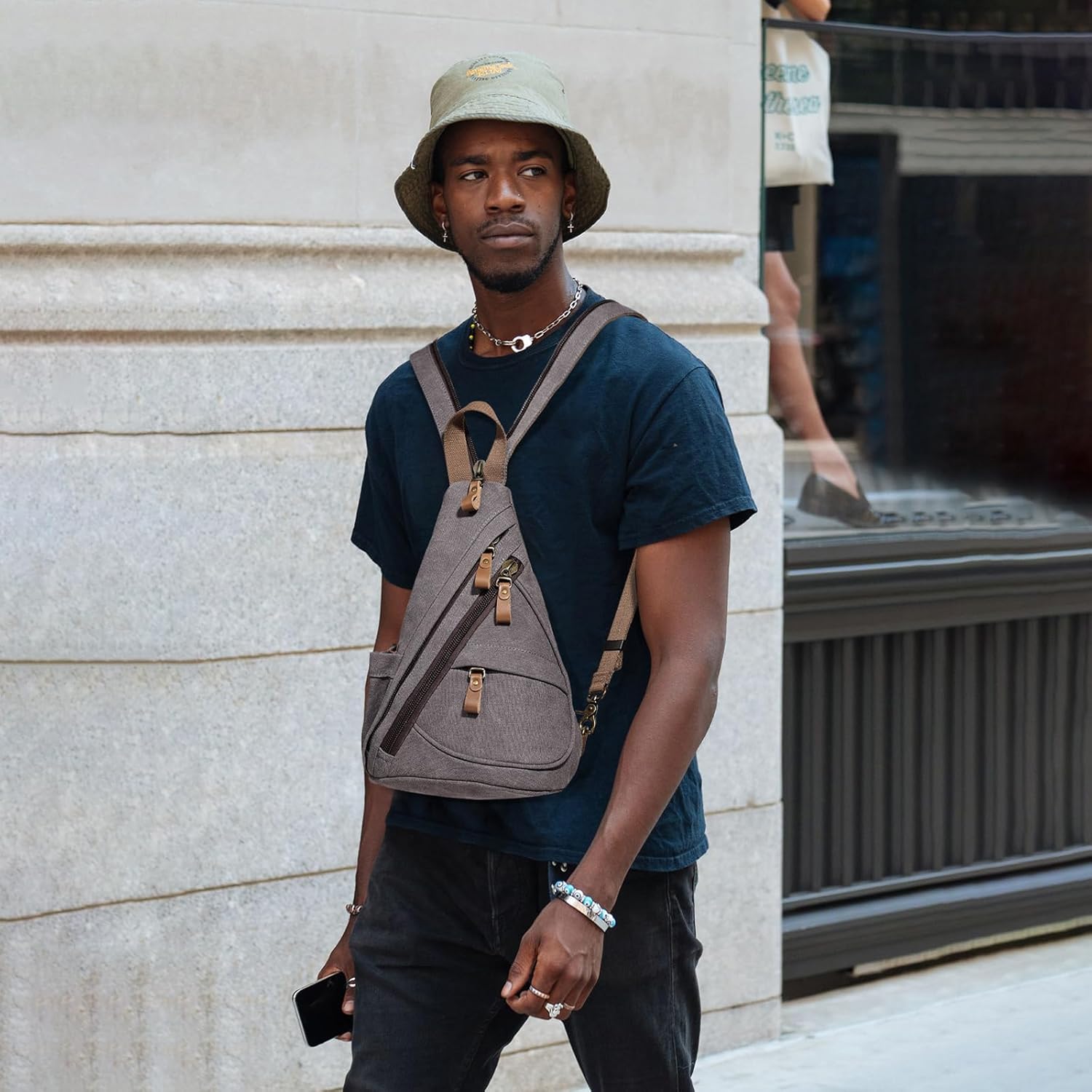 KL928 Canvas Sling Bag - Small Crossbody Backpack Shoulder Casual Daypack Rucksack for Men Women(Small Version, Dark Grey) - Image 8