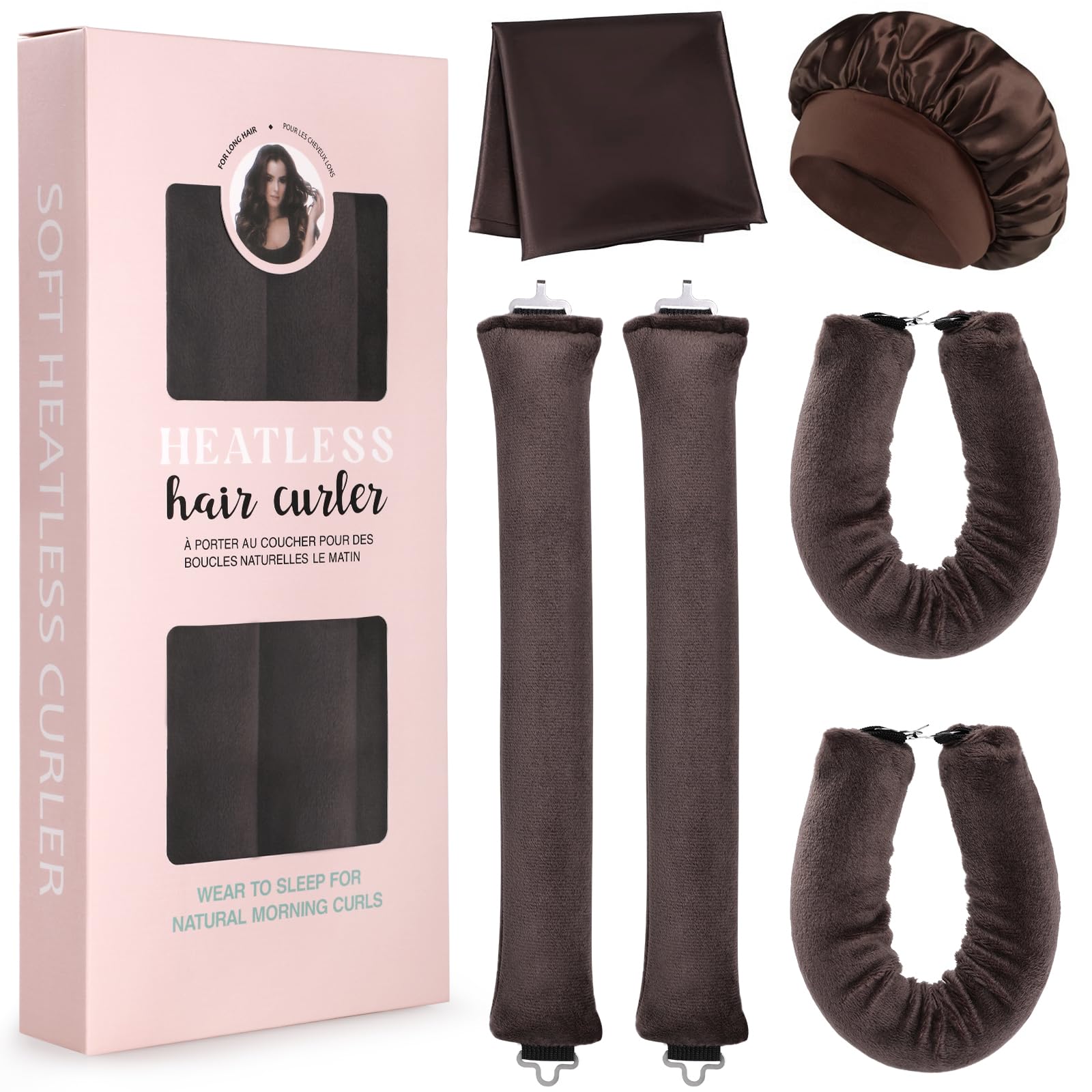 6 Stück Heatless Curls Band,GeeRic Heatless Curls Band mit Satin-Haartuch und Duschhaube Lockenwickler Heatless Curls für Alle Haartypen