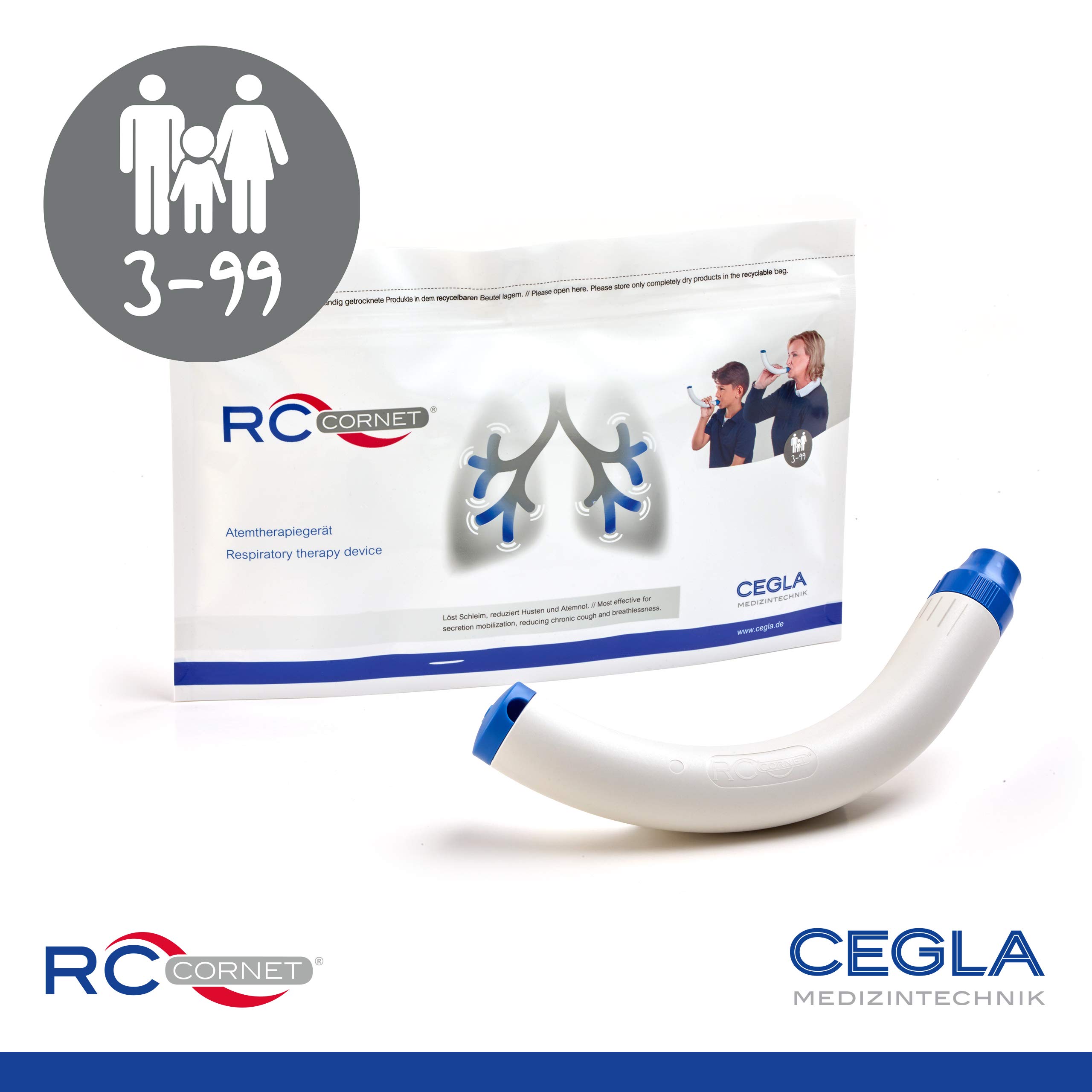 CEGLA RC-Cornet® „Basiscornet“ – oszillierendes Atemtherapiegerät - Atemtherapie für das Lösen von Bronchialschleim sowie die Reduktion von Husten und Atemnot – Made in Germany