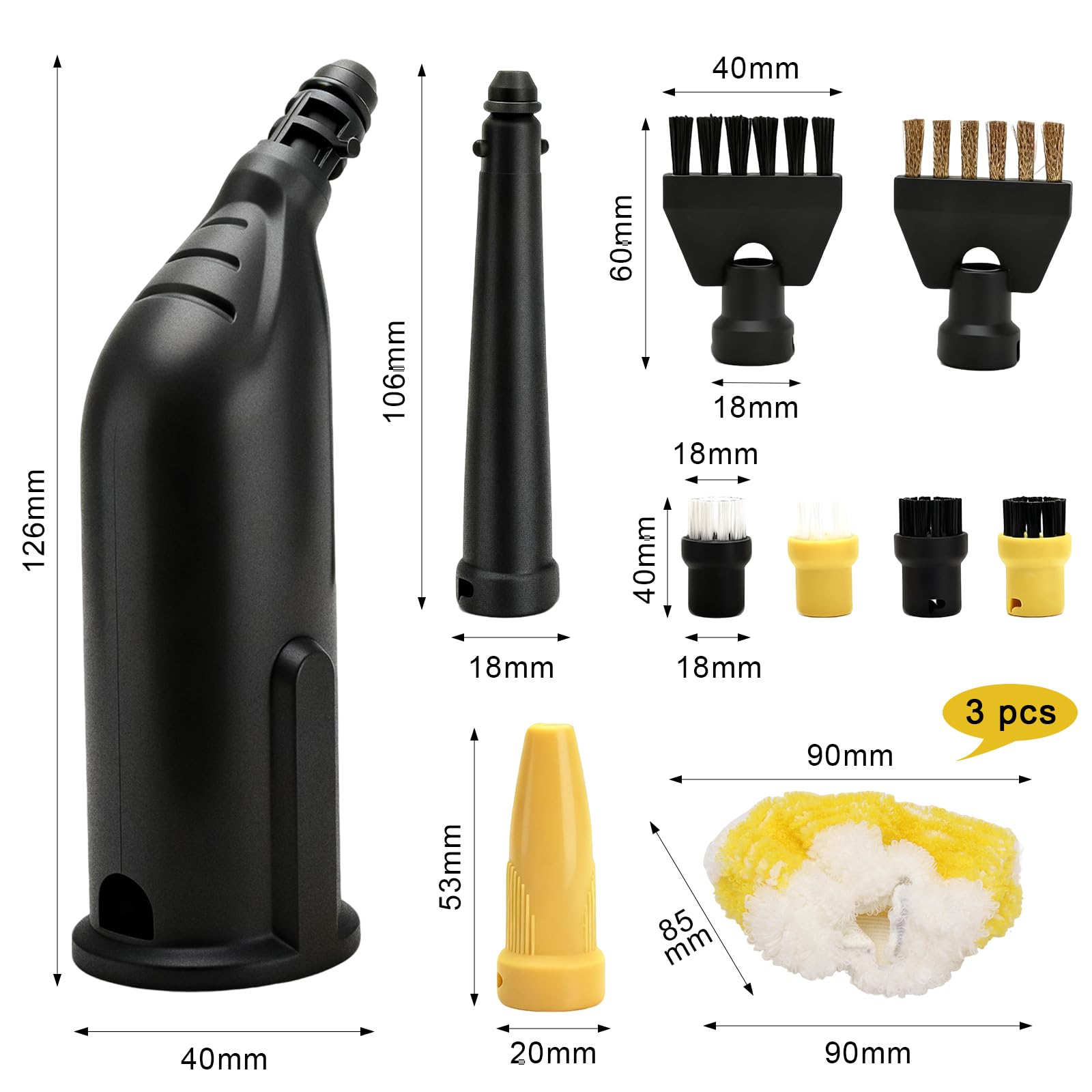 Lot de 12 accessoires pour nettoyeur vapeur Kärcher SC1 SC2 SC3 SC4 SC5, brosses à joints, brosse ronde, buses d'alimentation, buse manuelle, chiffon en microfibre, pièces de rechange pour nettoyeur