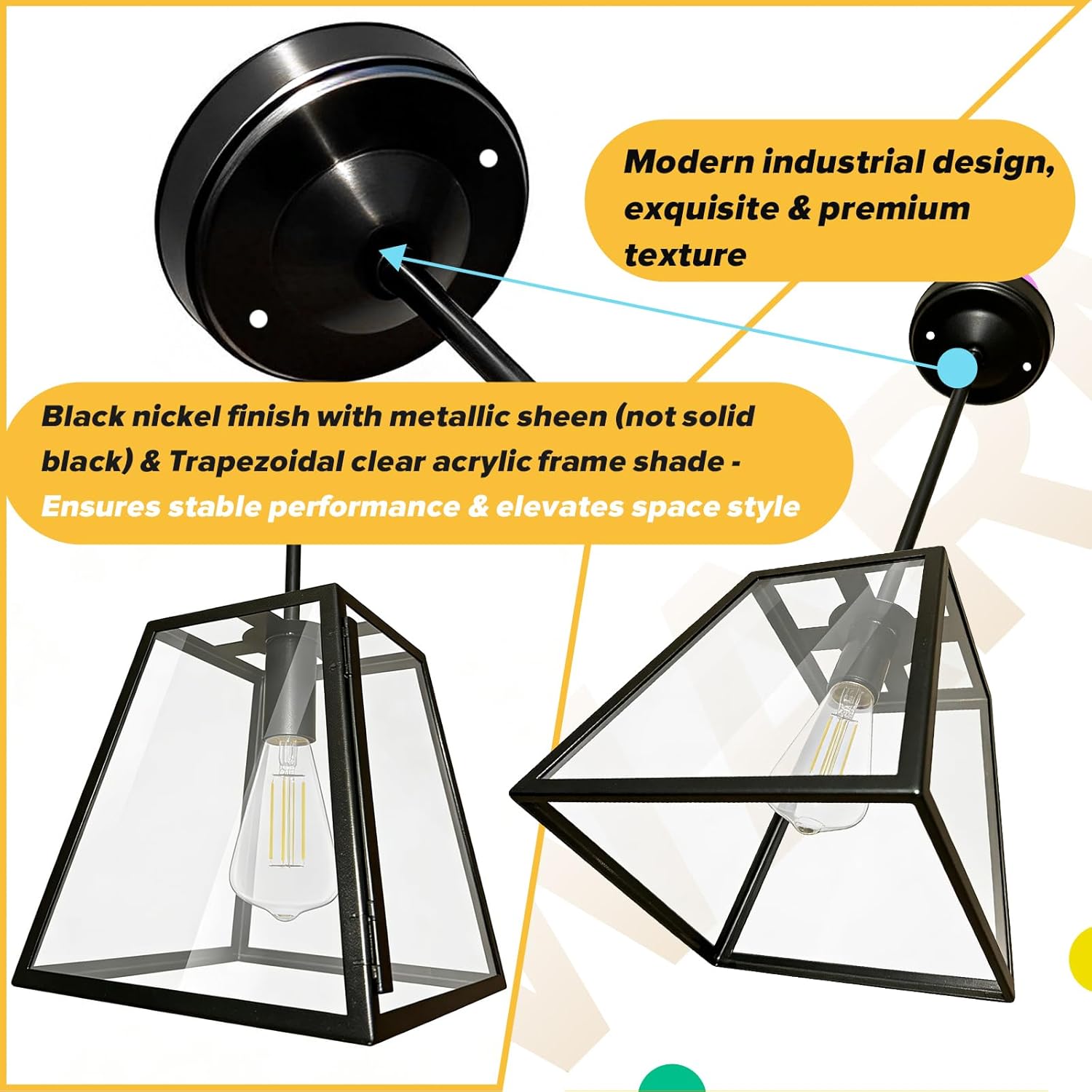 RV Pendant Lights Interior 12v Black Nickel RV Light Fixtures with LED Replacement Bulb for Camper Trailer Kitchen Island Lights Surface Mount 3W 3500K Soft White Lighting No Switch 20.6 Inch, 1-Pack