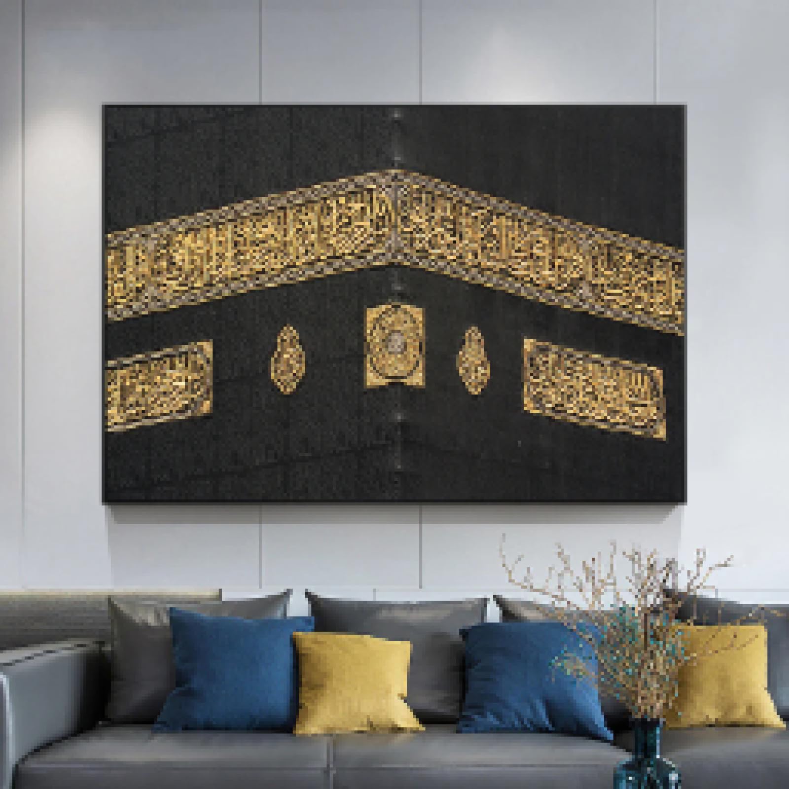 Maimang Frameless Abstract Kaaba Mecca Wall Picture Canvas Painting Wall Art Golden Art Posters Prints For Living Room Office Decor 80X120cm