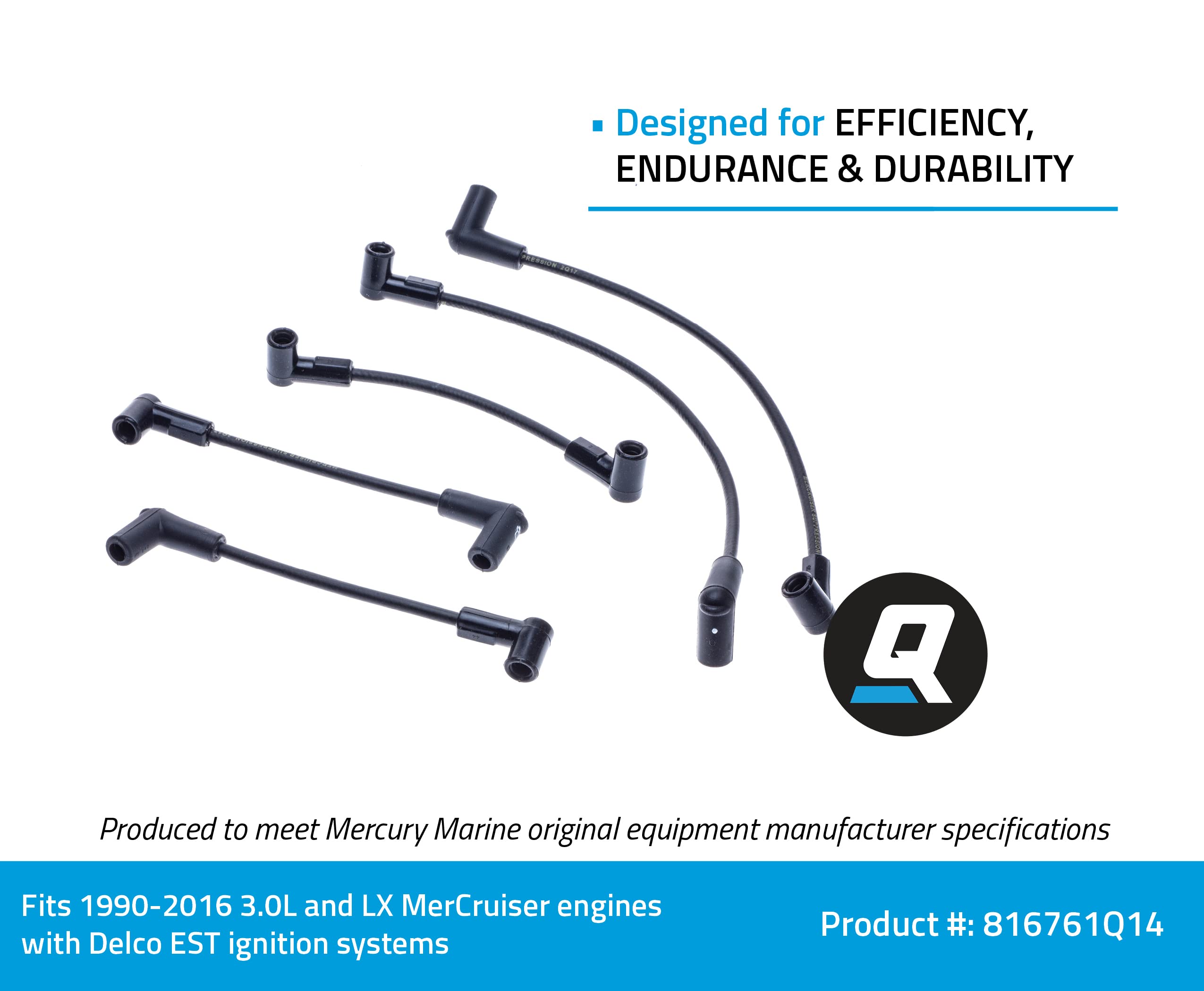 Quicksilver 816761Q14 Spark Plug Wire Set For MerCruiser 3.0L/LX Engines (1990-2016)