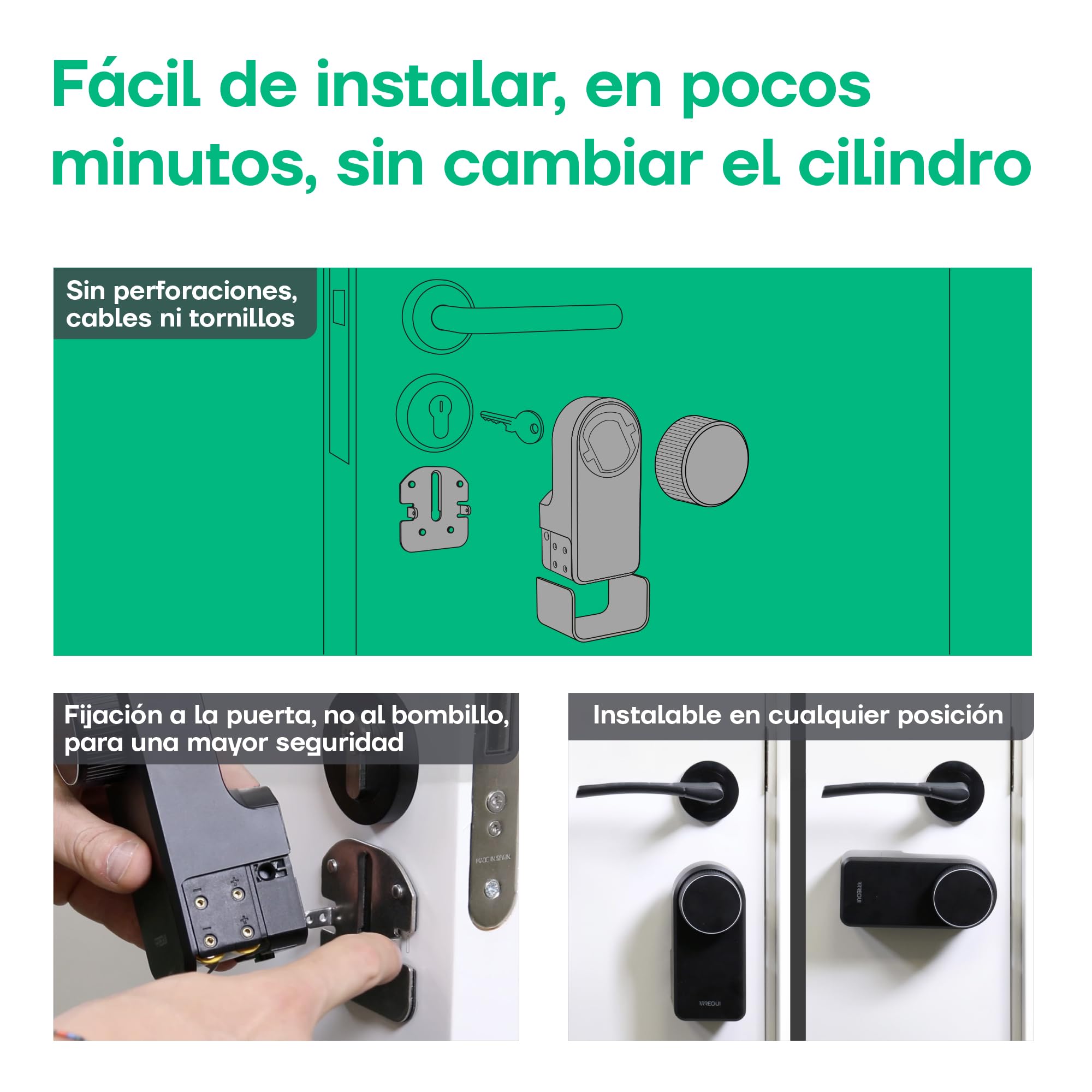 Arregui SPIN + BRIDGE – Cerradura Electrónica Inteligente con Apertura vía App, Mando y Keypad | Control desde Smartphone | Control Remoto Bridge Compatible Google y Alexa | Instalación sin Perforar