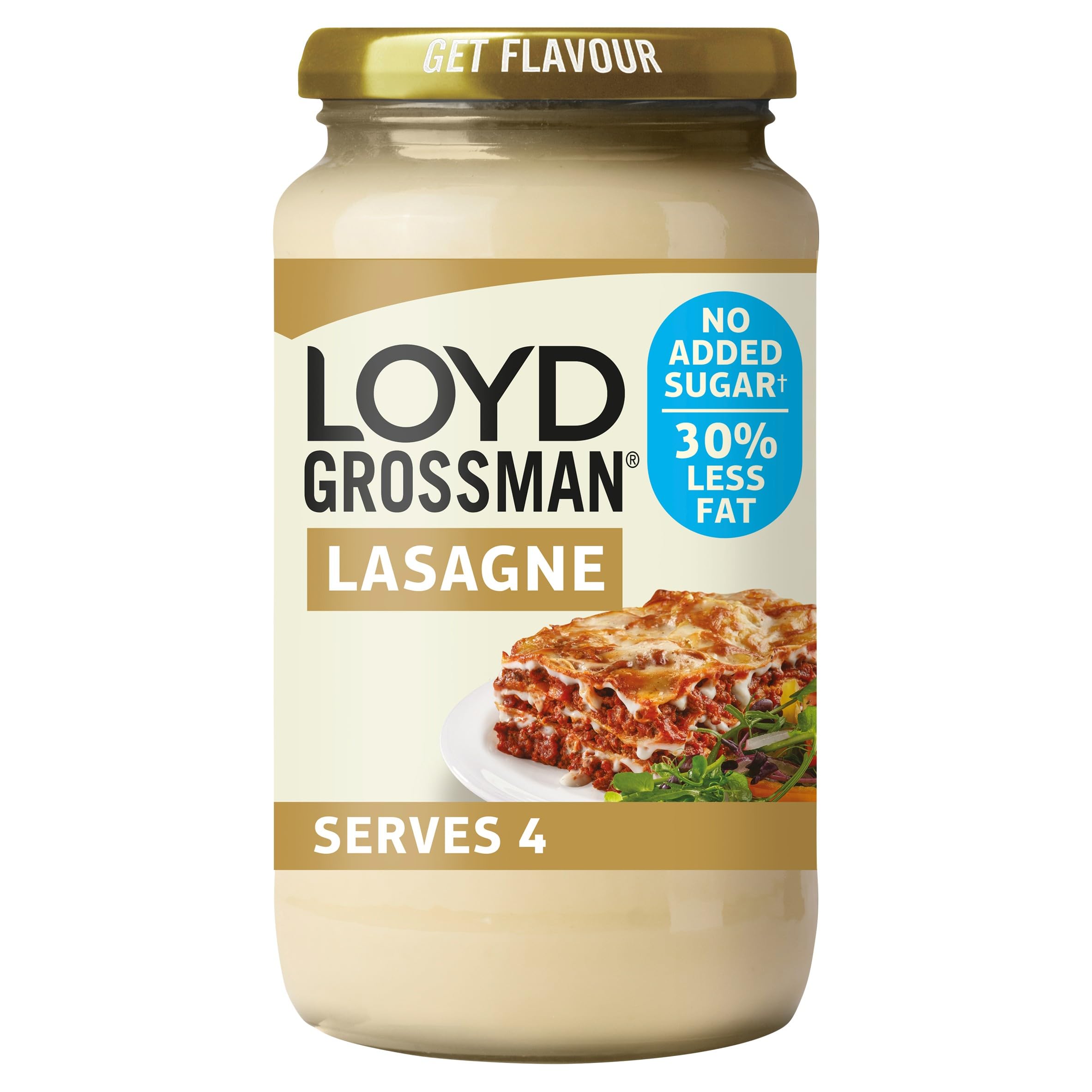 Loyd Grossman No Added Sugar Italian White Lasagne Sauce – Silky Cream & Parmesan Blend, 30% Less Fat, 450 g Jar (Pack of 1)
