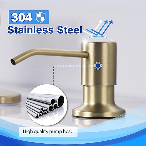 Miniatura 5 de WEWE - Dispensador de jabón dorado para fregadero de cocina, dispensador de jabón dorado cepillado con boquilla larga y bomba de jabón dorada,