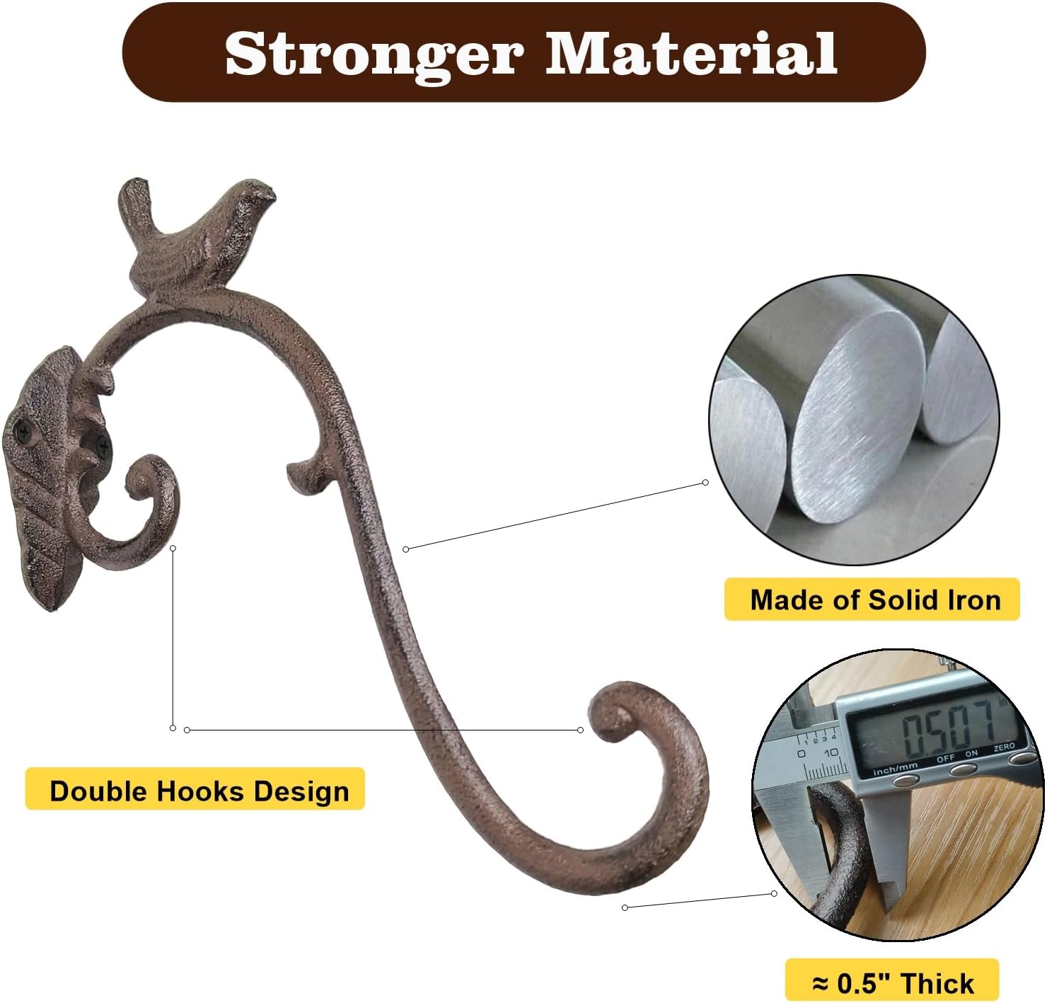 Z metnal Cast Iron Plant Hanger - Bird Rustic Wall Mounted Hanging Basket Holder for Outdoor Garden, Patio, Porch Decor - Heavy Duty Metal Hook Bracket, Black