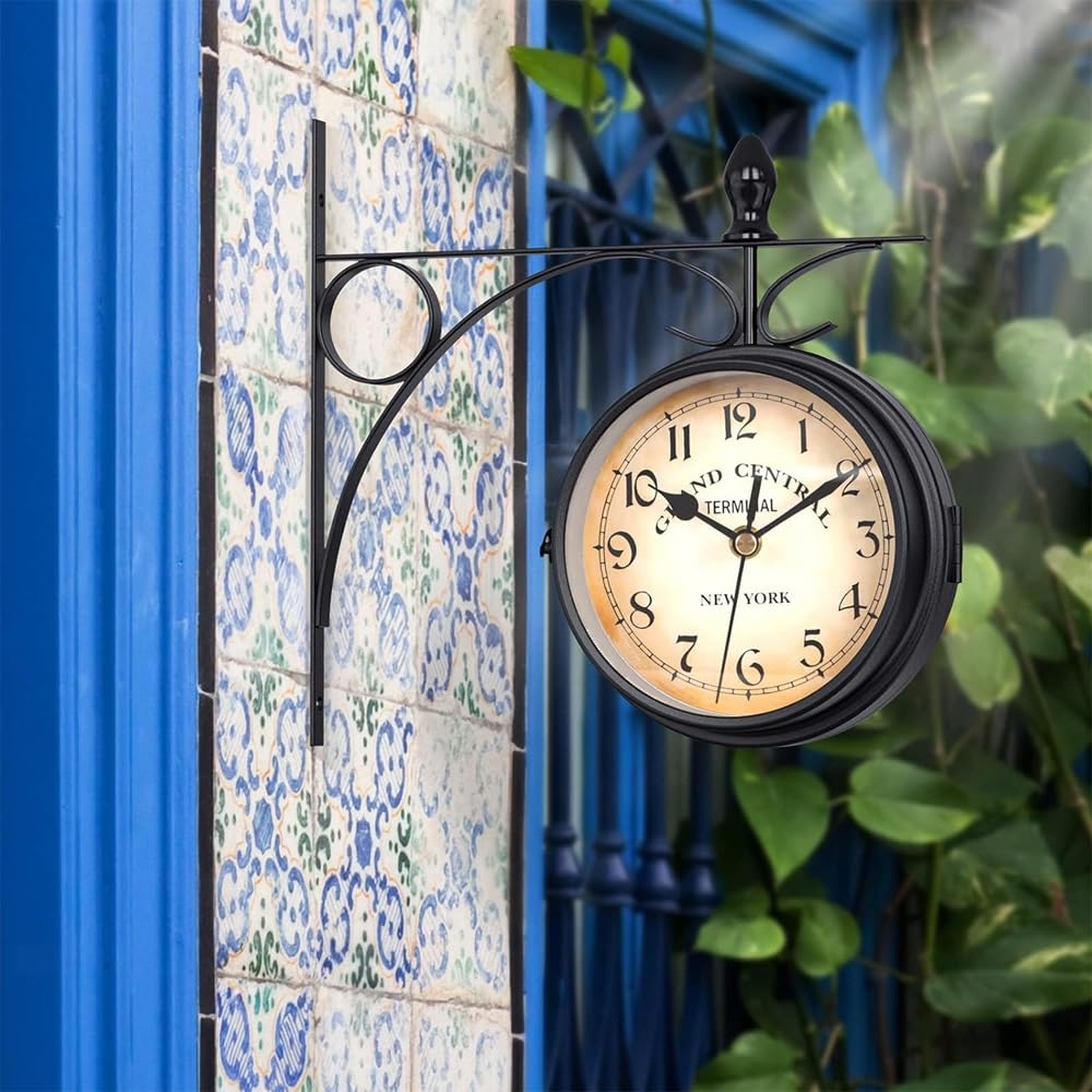 Reloj de pared retro de doble cara de 4,72 pulgadas, silencioso y con péndulo (para interior/exterior y regalo)