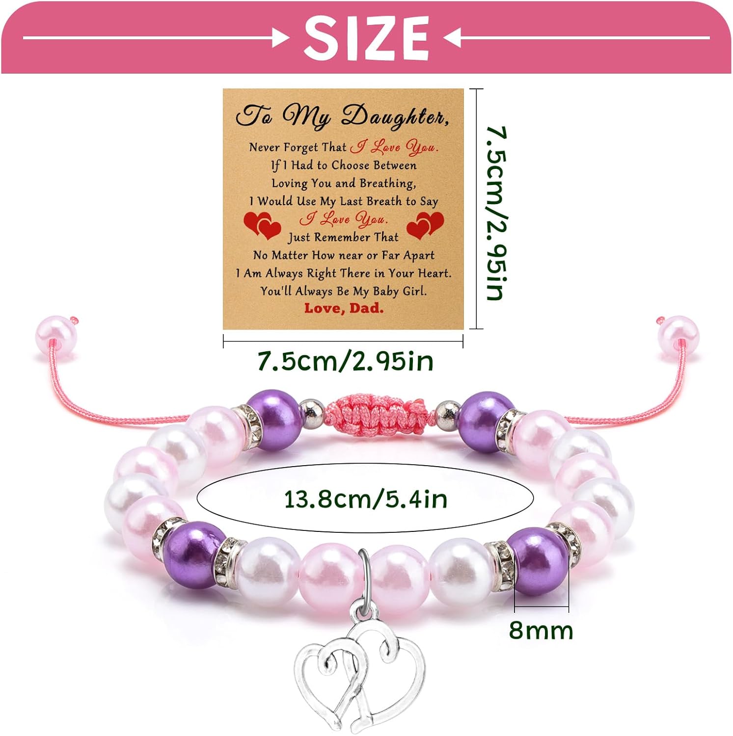 To My Daughter Beaded Bracelet Gifts for Adult Daughter from Mom Dad Mothers Day Christmas Birthday Wedding Thanksgiving Graduation Easter Present for Her Women Jewelry Bracelet with Massage Card - Image 2