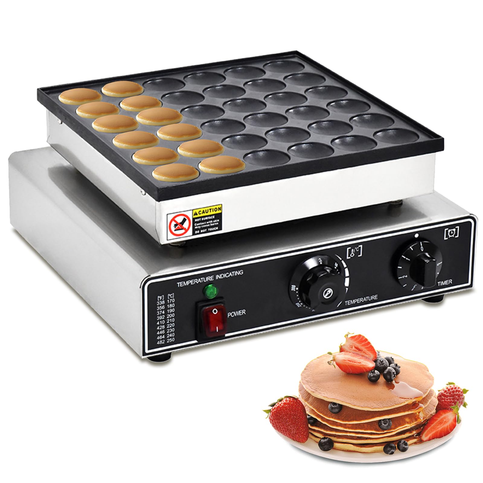 Mini Dutch Pancake Baker, 36 Holes Electric Waffle Pancake Machine 950W Maker Machine Nonstick Iron Donut Baker Maker 0-5 Minutes Time Setting 50°C-300°C Temperature Control for Commercial or Home Use