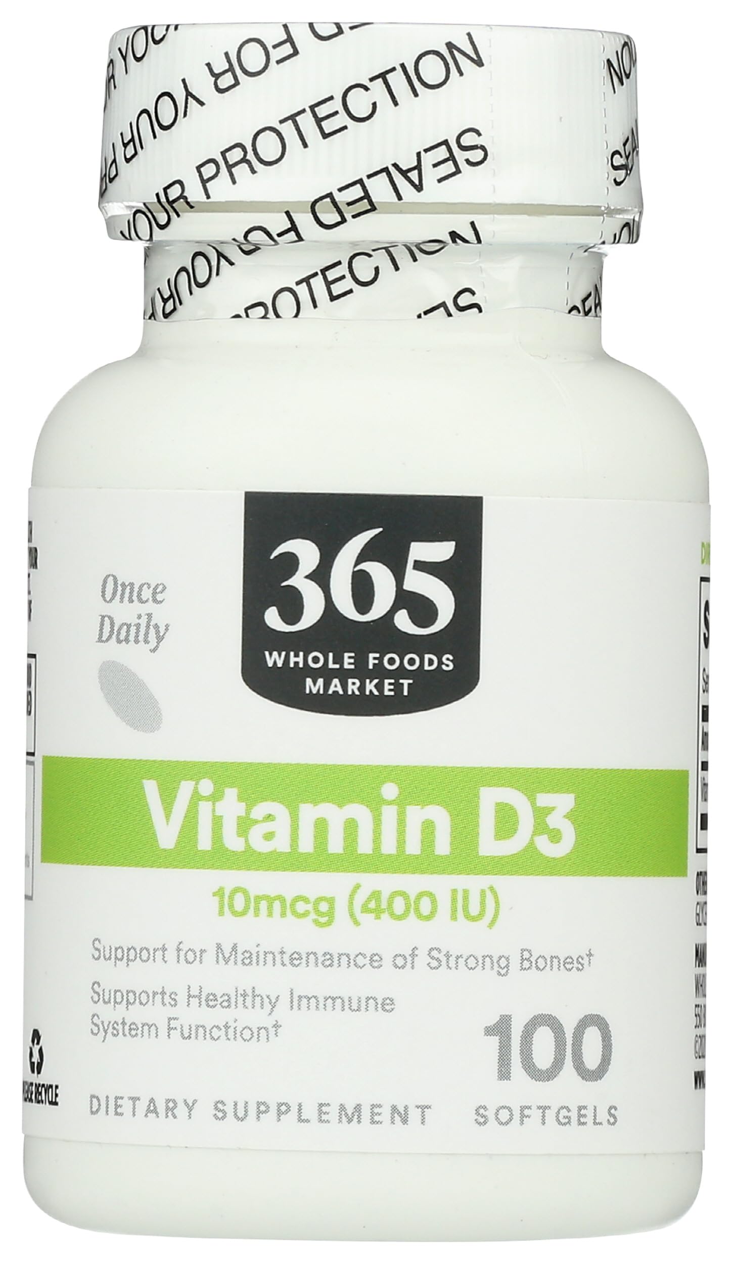 365 by Whole Foods Market, Vitamin D3 Softgels, 400 IU, 100 CT