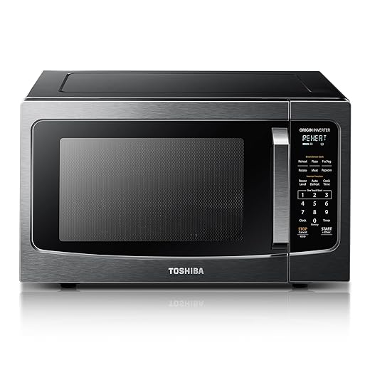 TOSHIBA ML-EM45PIT(BS) Countertop Microwave Oven with Inverter Technology, Kitchen Essentials, Smart Sensor, Auto Defrost, 1.6 Cu.ft, 13.6" Removable Turntable, 33lb.&1250W, Black Stainless Steel