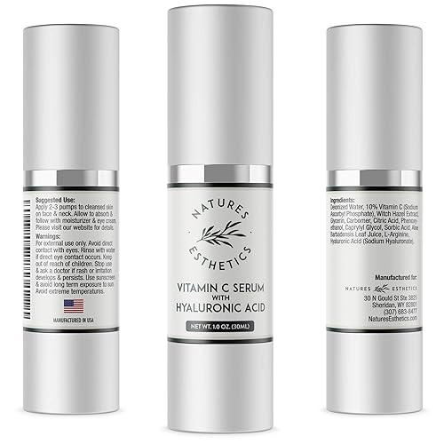 Miniatura 6 de Natures Esthetics Suero de vitamina C con ácido hialurónico para la cara antienvejecimiento minimizador de poros tratamiento para el acné aclara y
