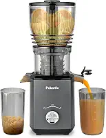 Pukomc Espremedor a frio, extrator de suco de calha de alimentação de 14,7 cm de largura com 300 W, espremedor de mastigação lenta para vegetais e frutas inteiras, alto rendimento de suco, fácil de